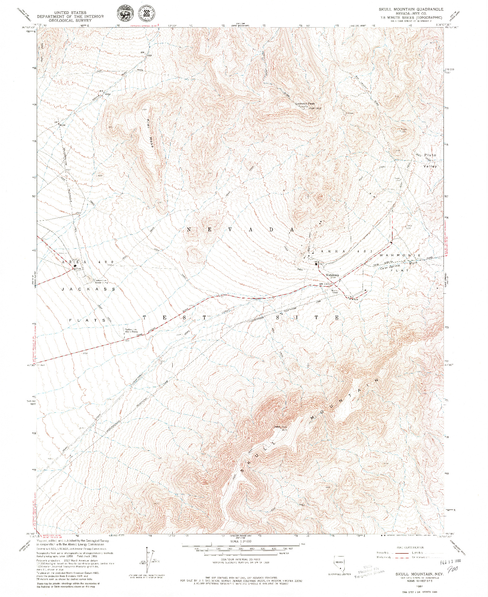 USGS 1:24000-SCALE QUADRANGLE FOR SKULL MOUNTAIN, NV 1961