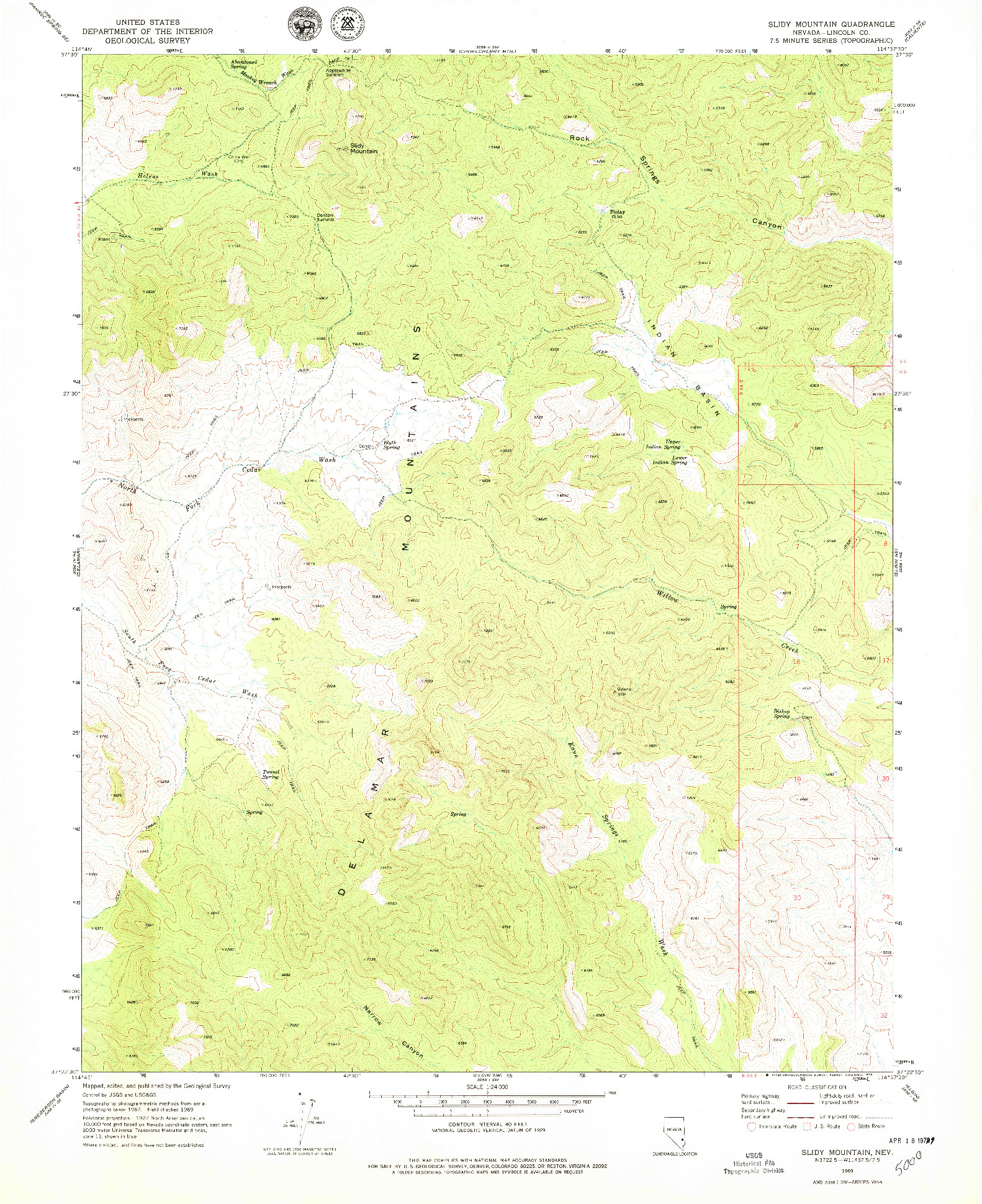 USGS 1:24000-SCALE QUADRANGLE FOR SLIDY MOUNTAIN, NV 1969