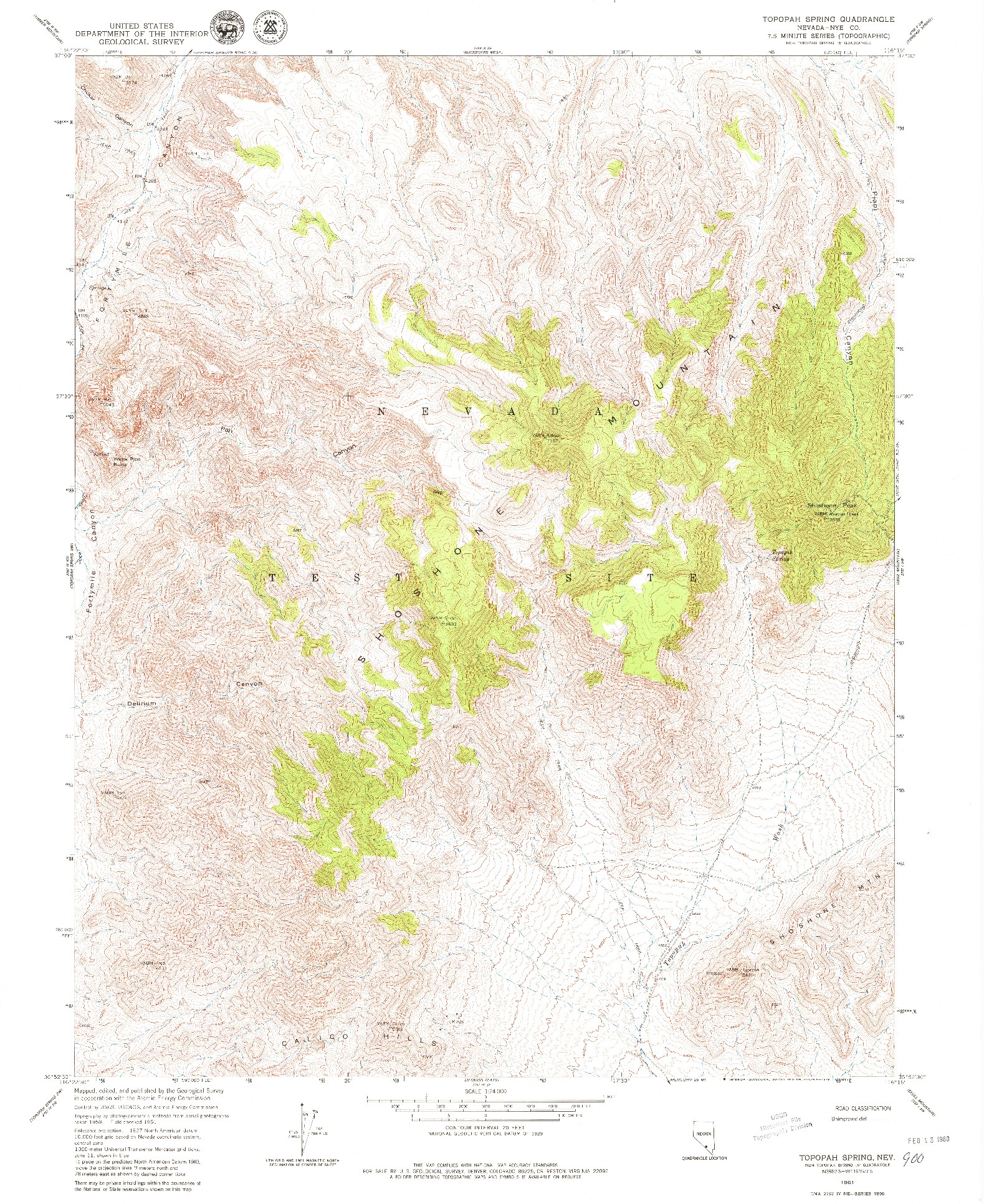 USGS 1:24000-SCALE QUADRANGLE FOR TOPOPAH SPRING, NV 1961