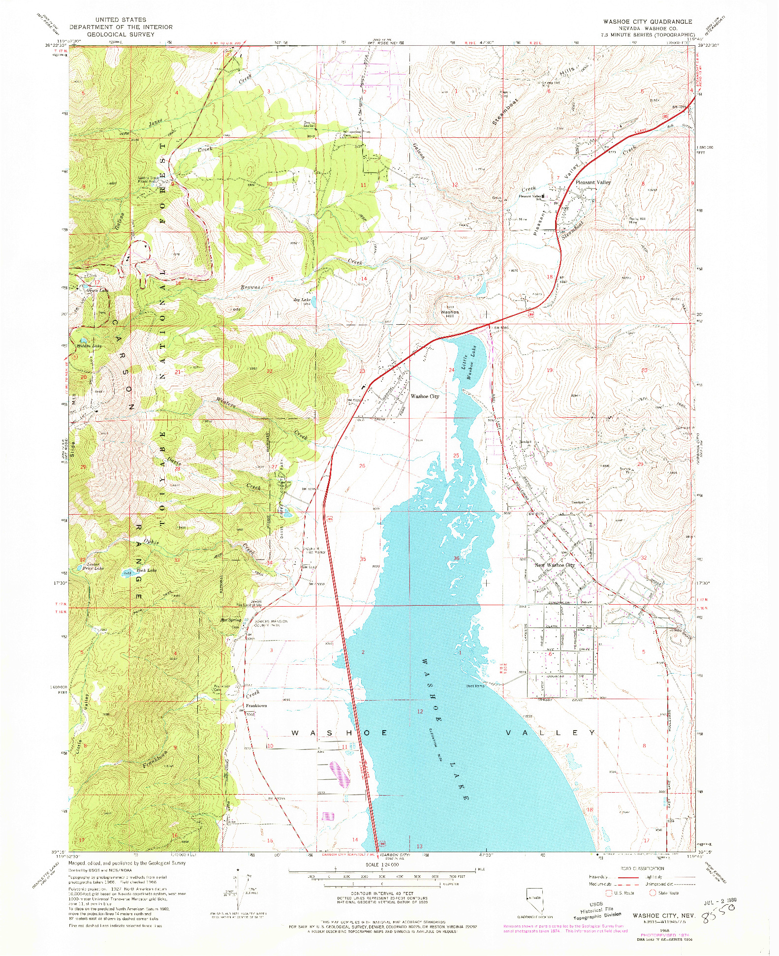 USGS 1:24000-SCALE QUADRANGLE FOR WASHOE CITY, NV 1968