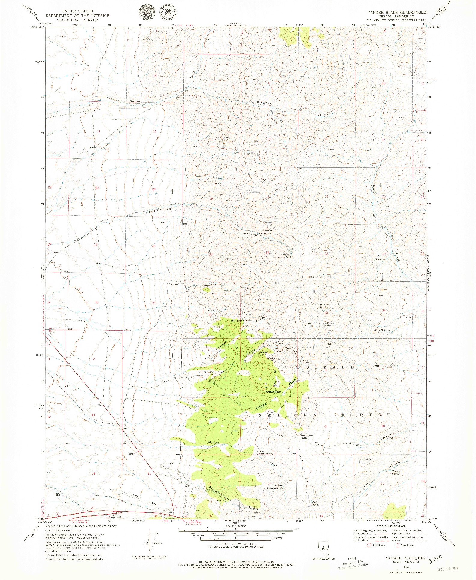 USGS 1:24000-SCALE QUADRANGLE FOR YANKEE BLADE, NV 1969