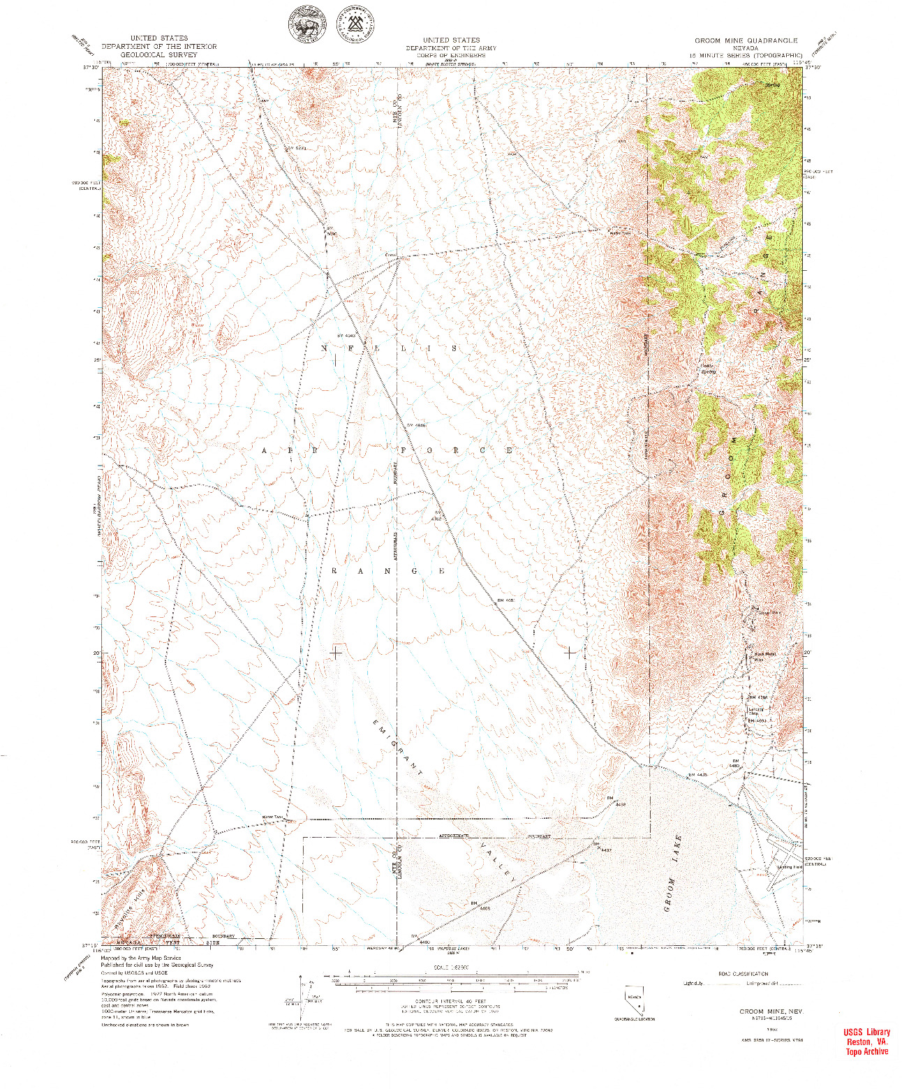 USGS 1:62500-SCALE QUADRANGLE FOR GROOM MINE, NV 1952