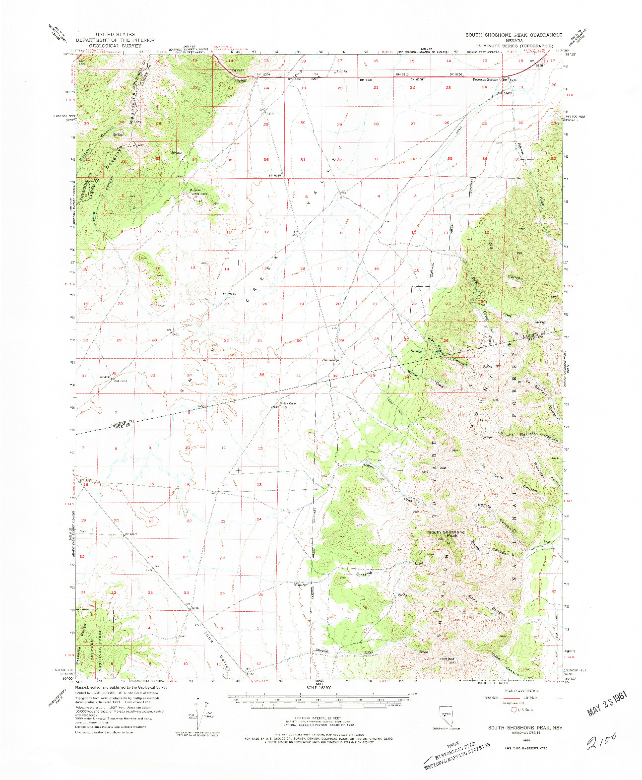 USGS 1:62500-SCALE QUADRANGLE FOR SOUTH SHOSHONE PEAK, NV 1956