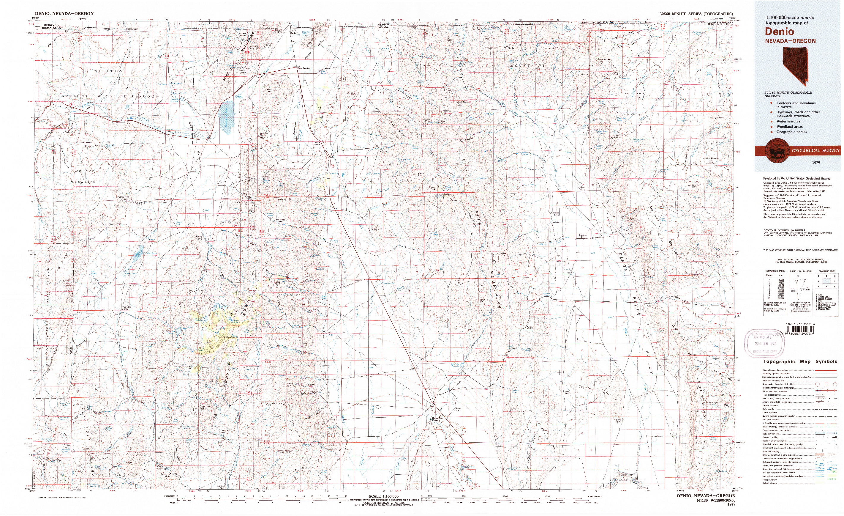 USGS 1:100000-SCALE QUADRANGLE FOR DENIO, NV 1979