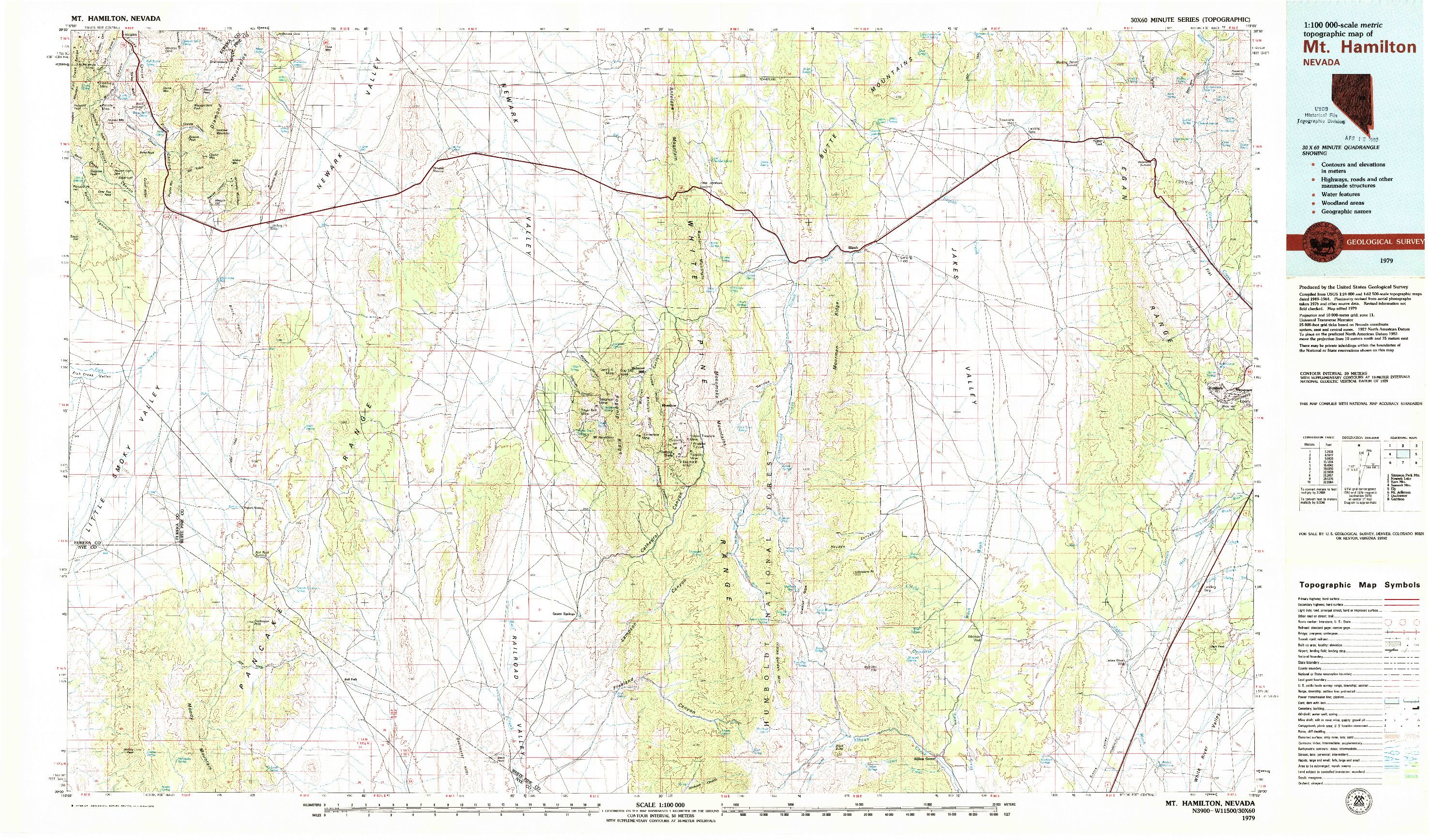 USGS 1:100000-SCALE QUADRANGLE FOR MT. HAMILTON, NV 1979