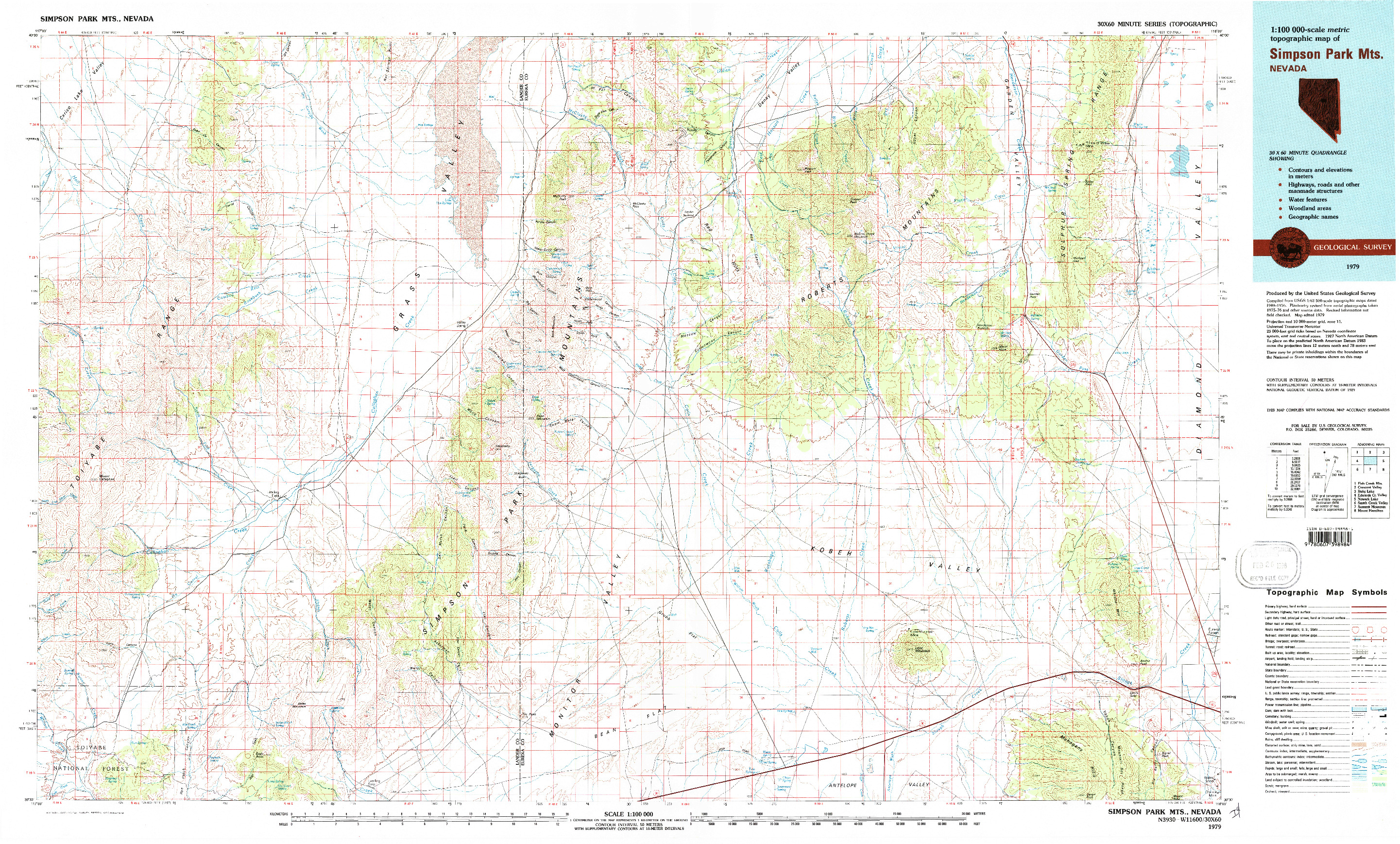 USGS 1:100000-SCALE QUADRANGLE FOR SIMPSON PARK MTNS, NV 1979