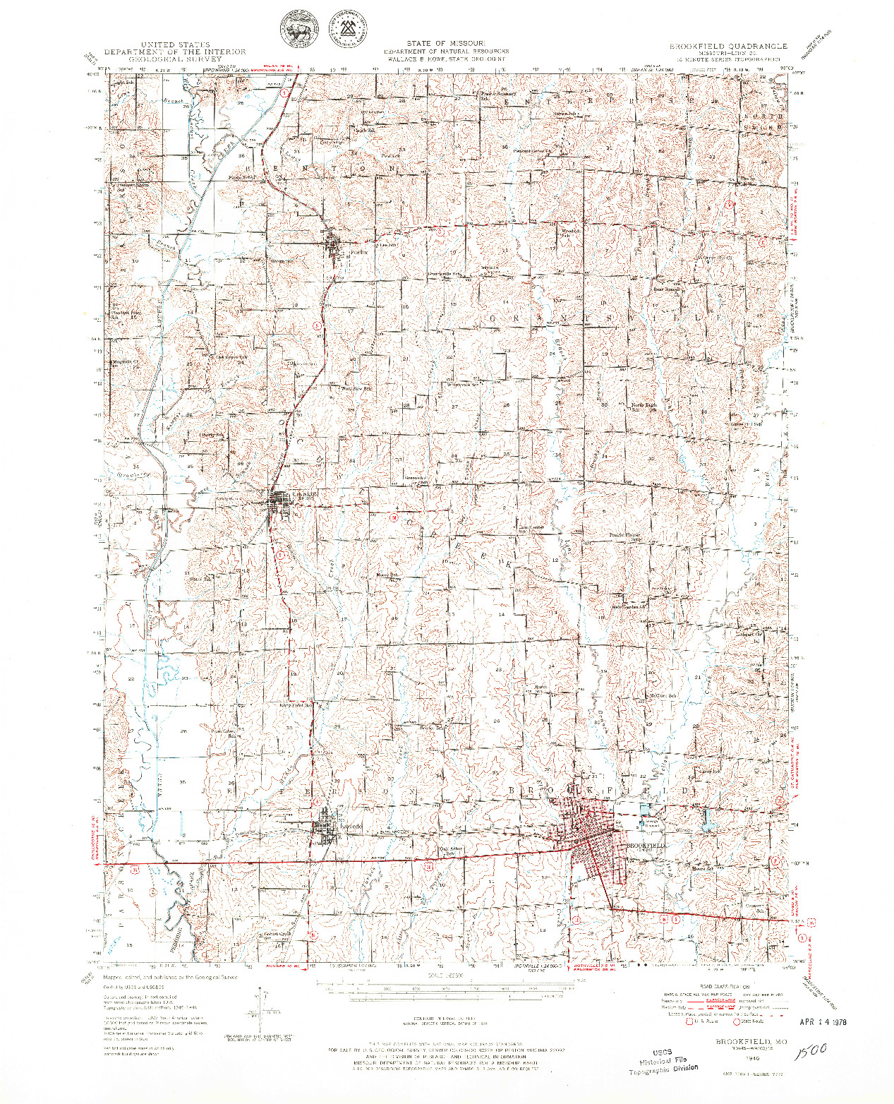 USGS 1:62500-SCALE QUADRANGLE FOR BROOKFIELD, MO 1946