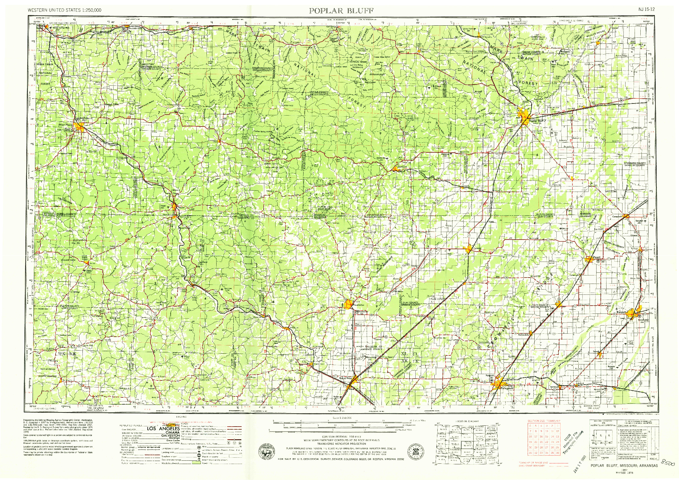 USGS 1:250000-SCALE QUADRANGLE FOR POPLAR BLUFF, MO 1957