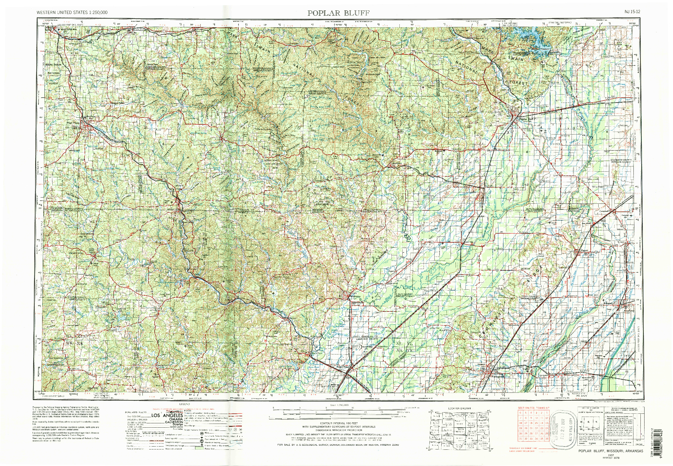 USGS 1:250000-SCALE QUADRANGLE FOR POPLAR BLUFF, MO 1957