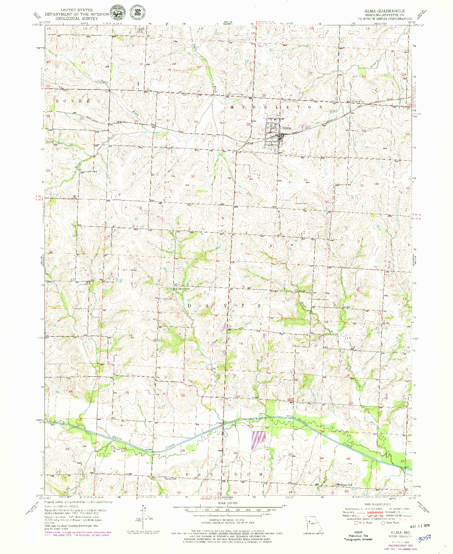 USGS 1:24000-SCALE QUADRANGLE FOR ALMA, MO 1951