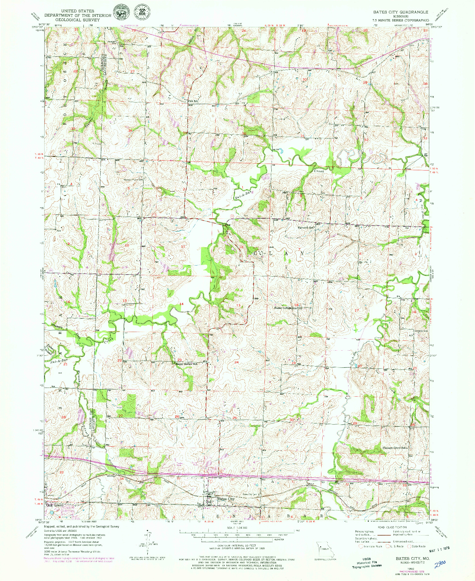 USGS 1:24000-SCALE QUADRANGLE FOR BATES CITY, MO 1950