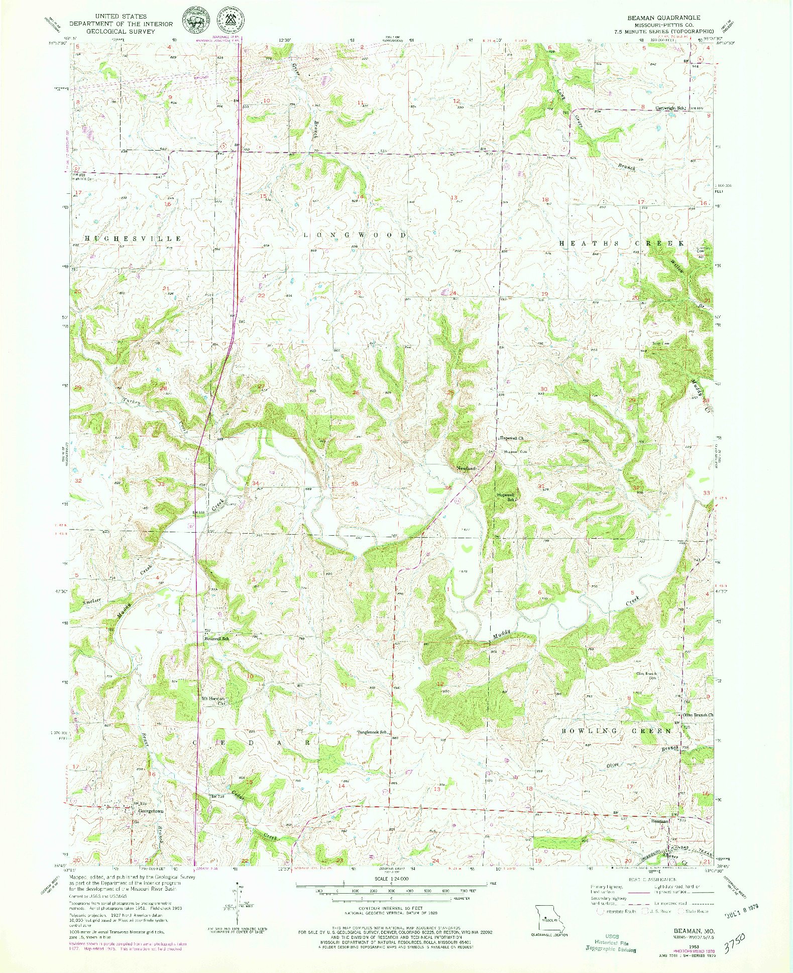 USGS 1:24000-SCALE QUADRANGLE FOR BEAMAN, MO 1953