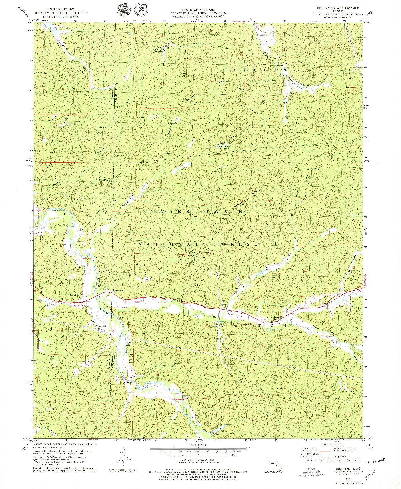 USGS 1:24000-SCALE QUADRANGLE FOR BERRYMAN, MO 1978