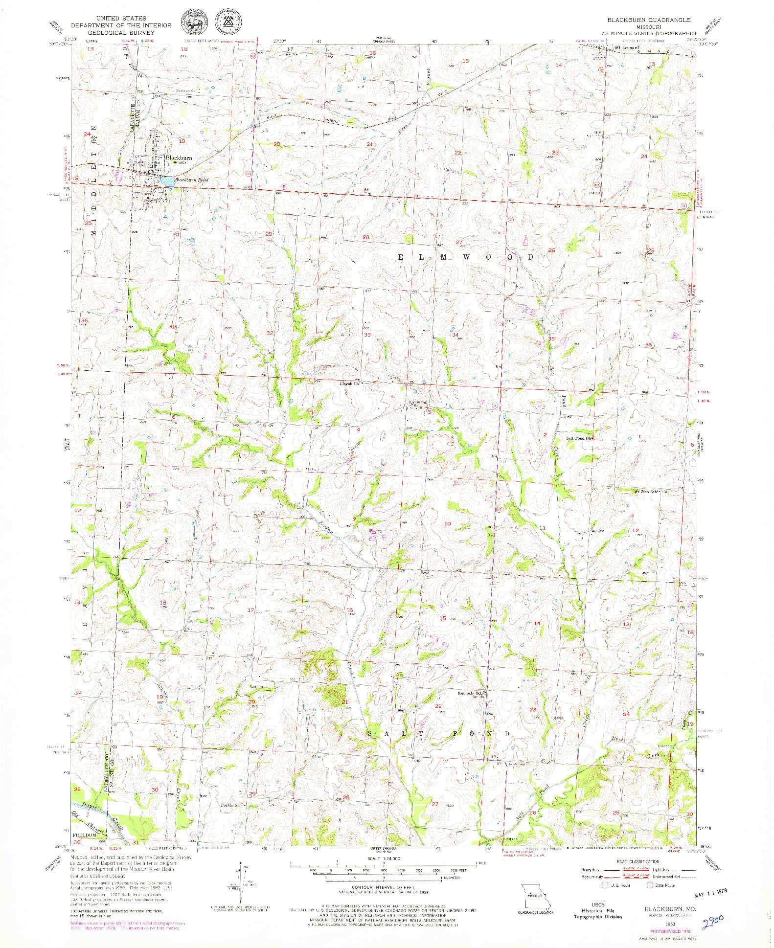 USGS 1:24000-SCALE QUADRANGLE FOR BLACKBURN, MO 1953