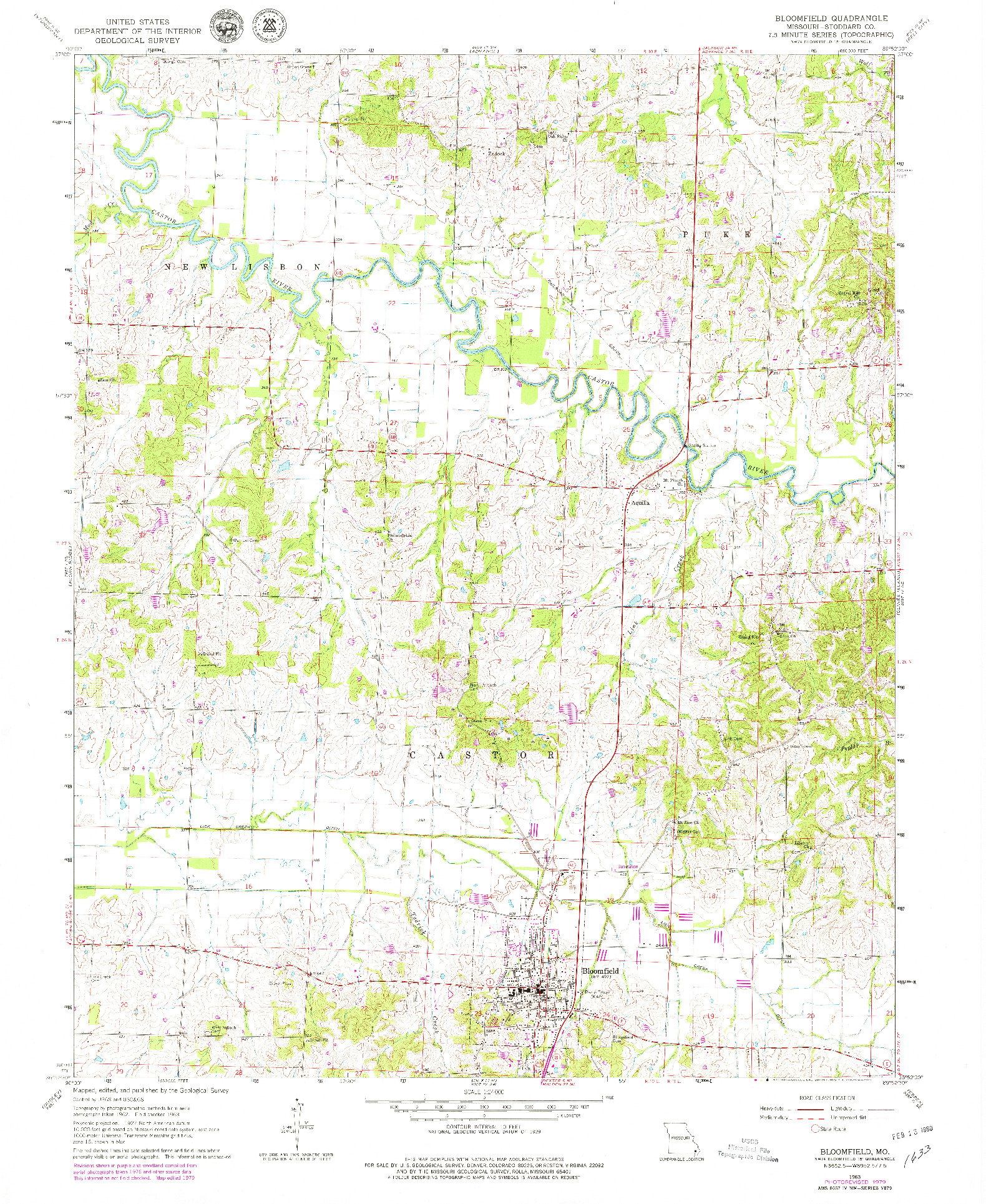 USGS 1:24000-SCALE QUADRANGLE FOR BLOOMFIELD, MO 1963