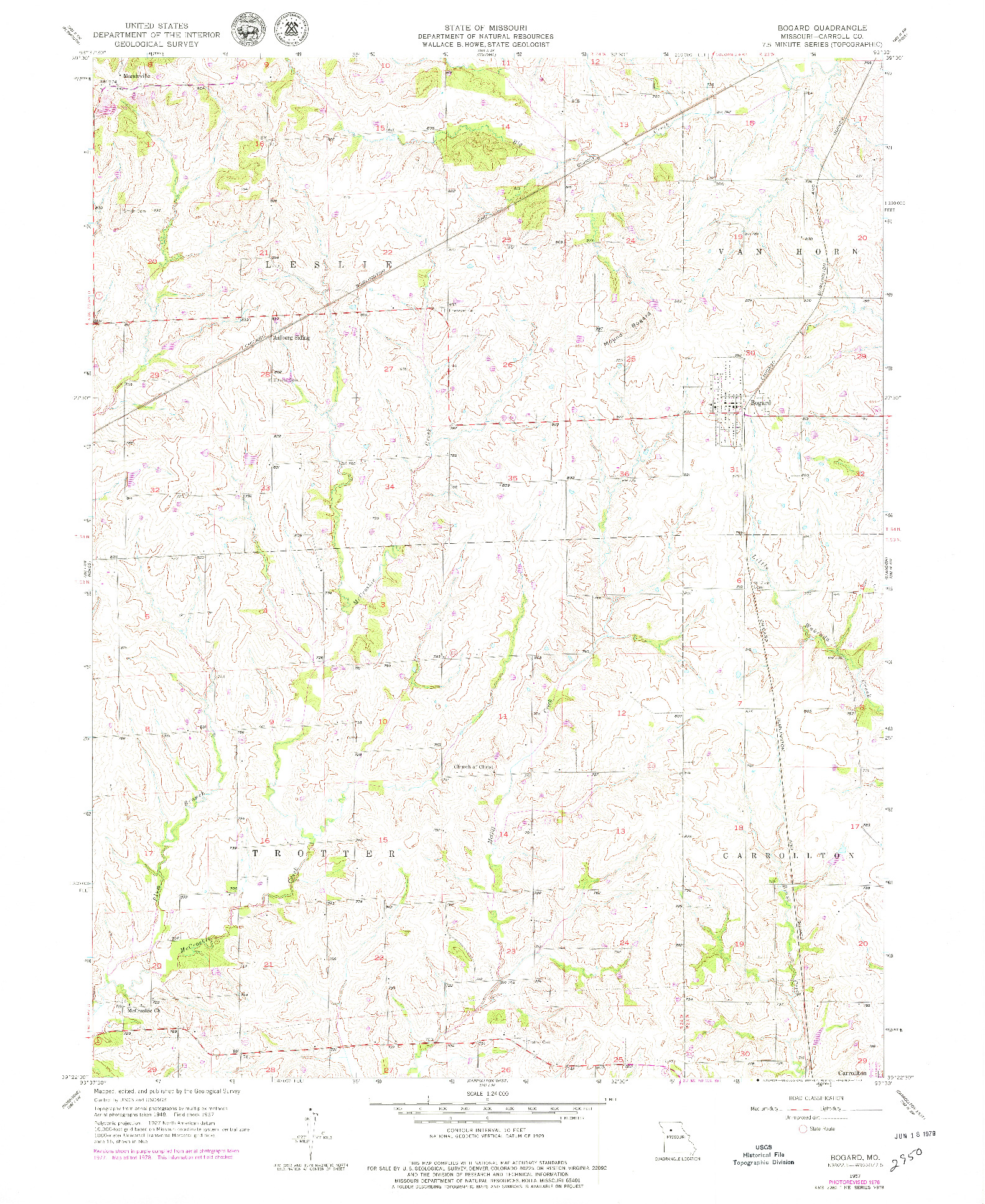 USGS 1:24000-SCALE QUADRANGLE FOR BOGARD, MO 1957