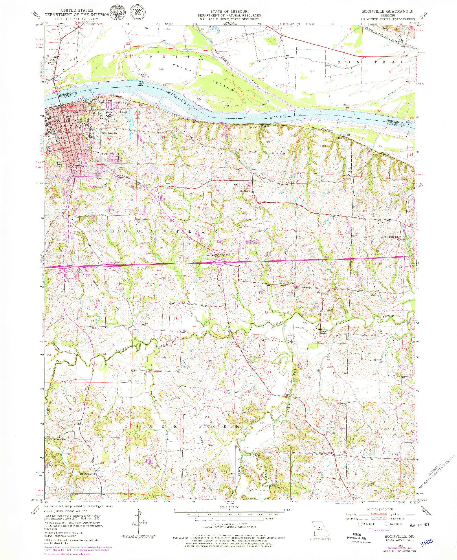 USGS 1:24000-SCALE QUADRANGLE FOR BOONVILLE, MO 1952