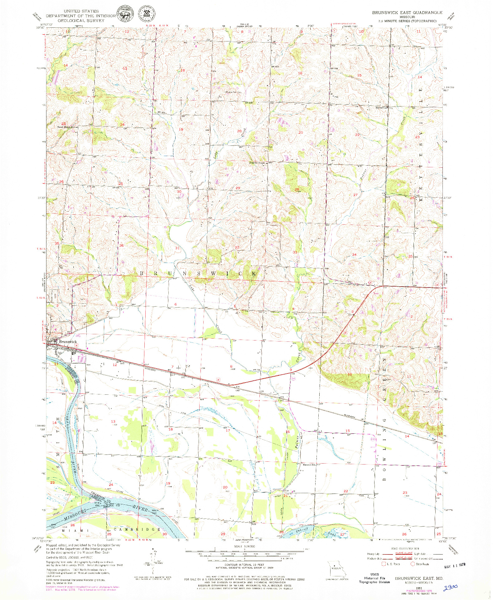 USGS 1:24000-SCALE QUADRANGLE FOR BRUNSWICK EAST, MO 1951