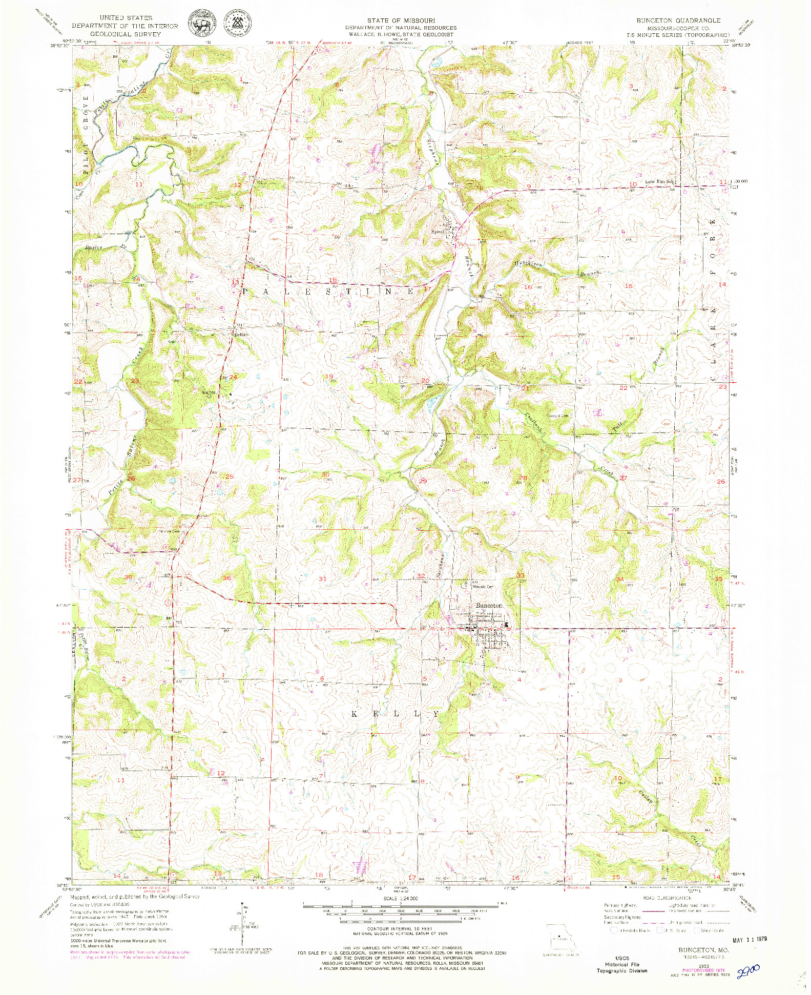 USGS 1:24000-SCALE QUADRANGLE FOR BUNCETON, MO 1953