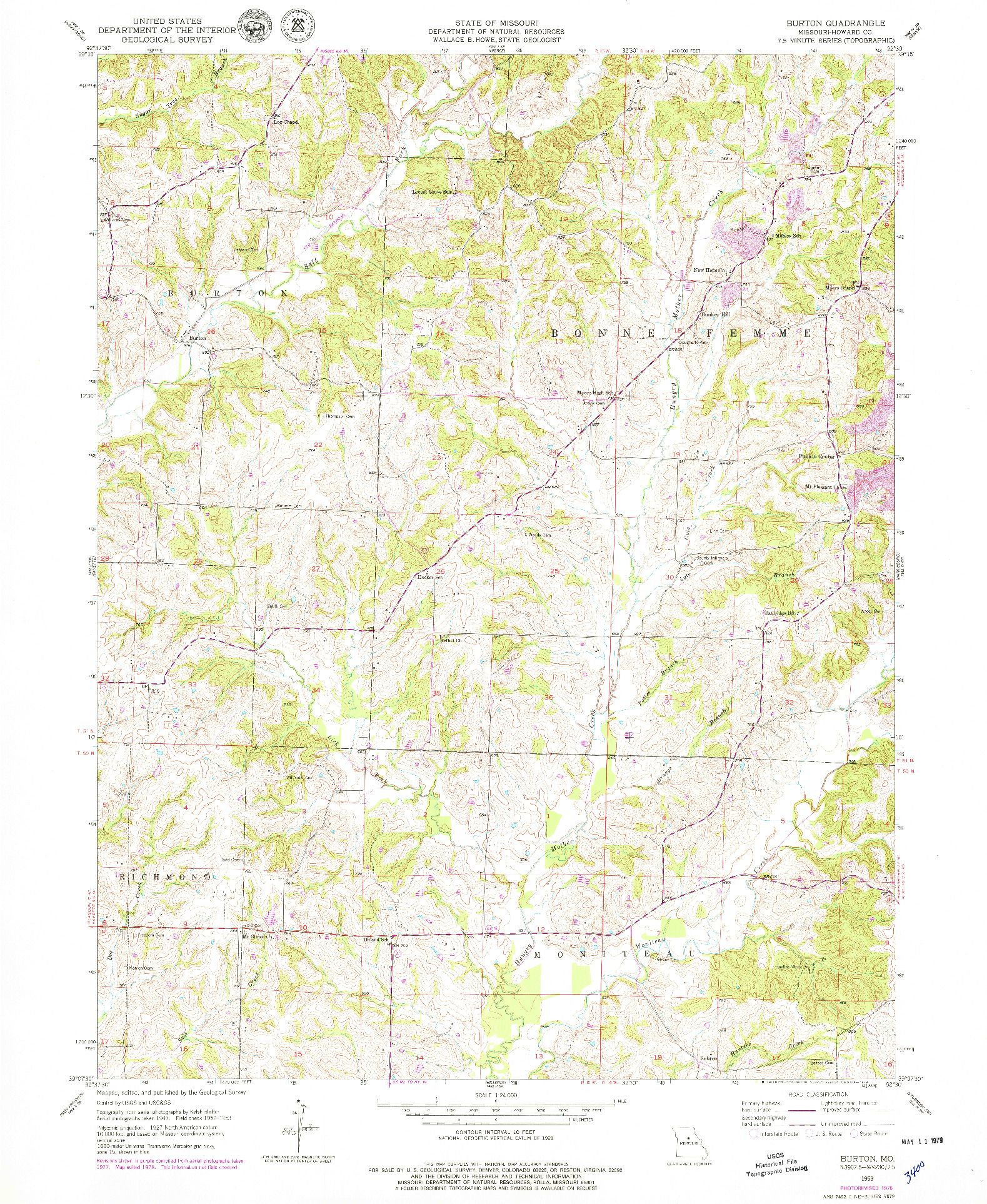 USGS 1:24000-SCALE QUADRANGLE FOR BURTON, MO 1953