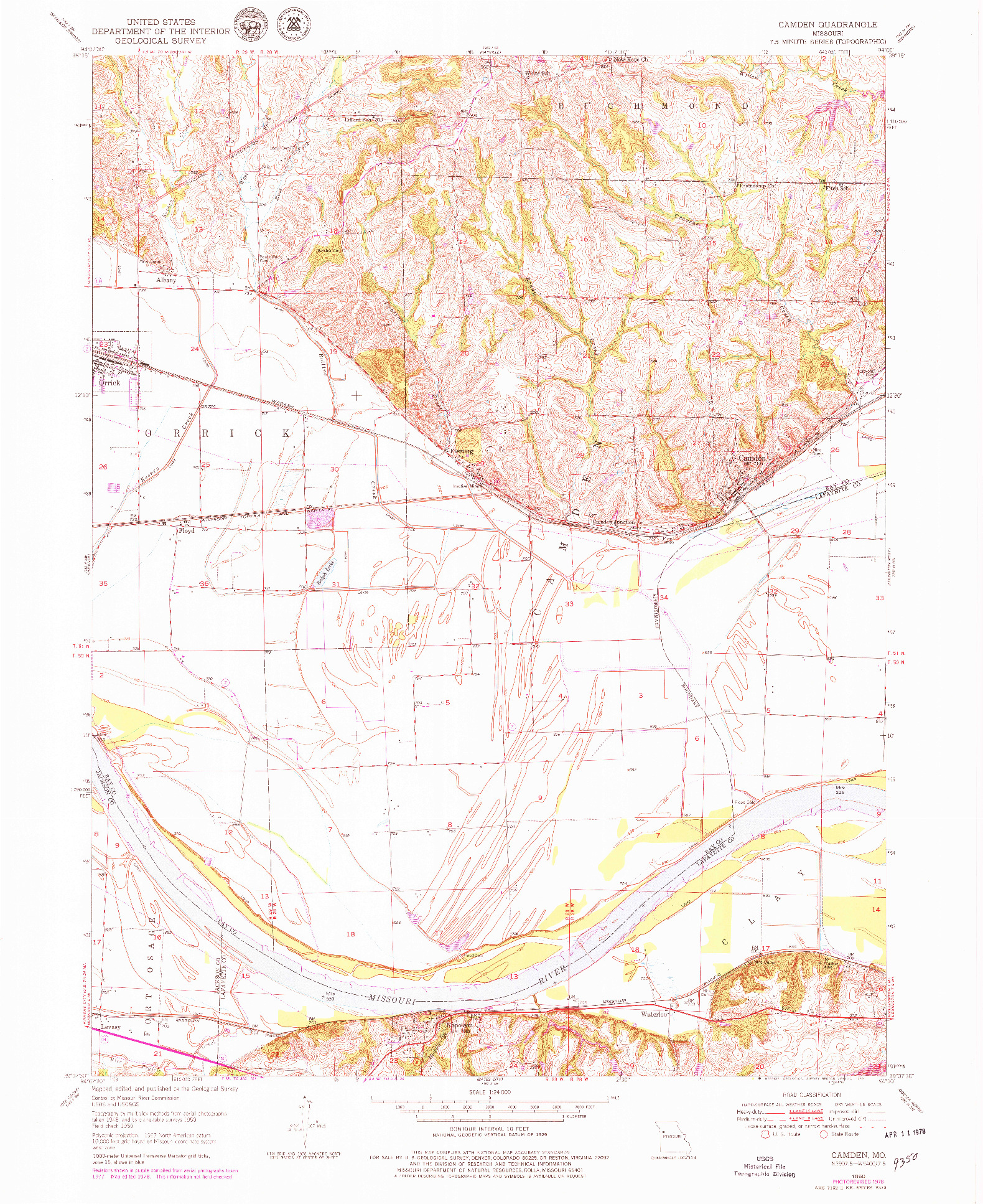 USGS 1:24000-SCALE QUADRANGLE FOR CAMDEN, MO 1950