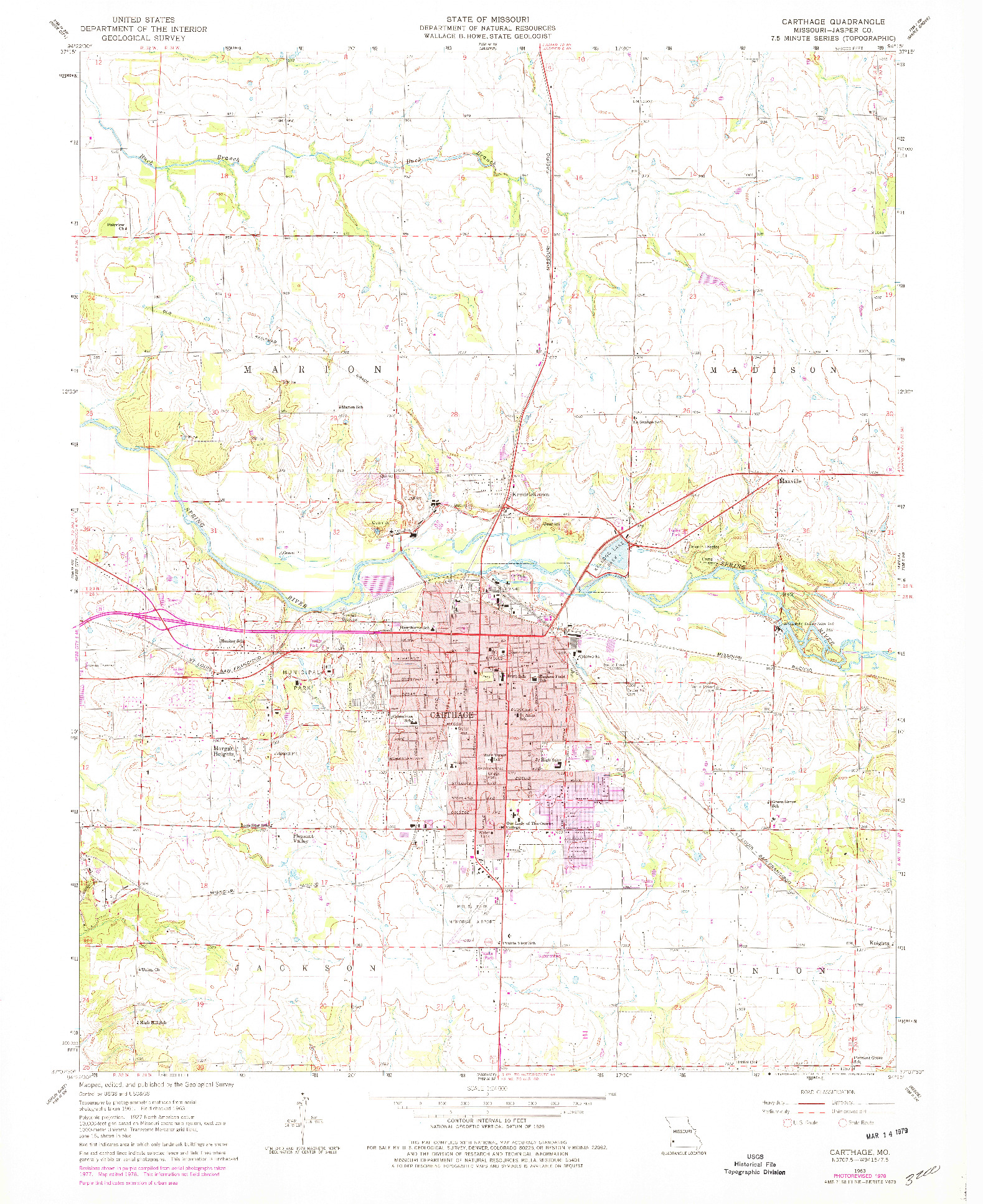 USGS 1:24000-SCALE QUADRANGLE FOR CARTHAGE, MO 1963