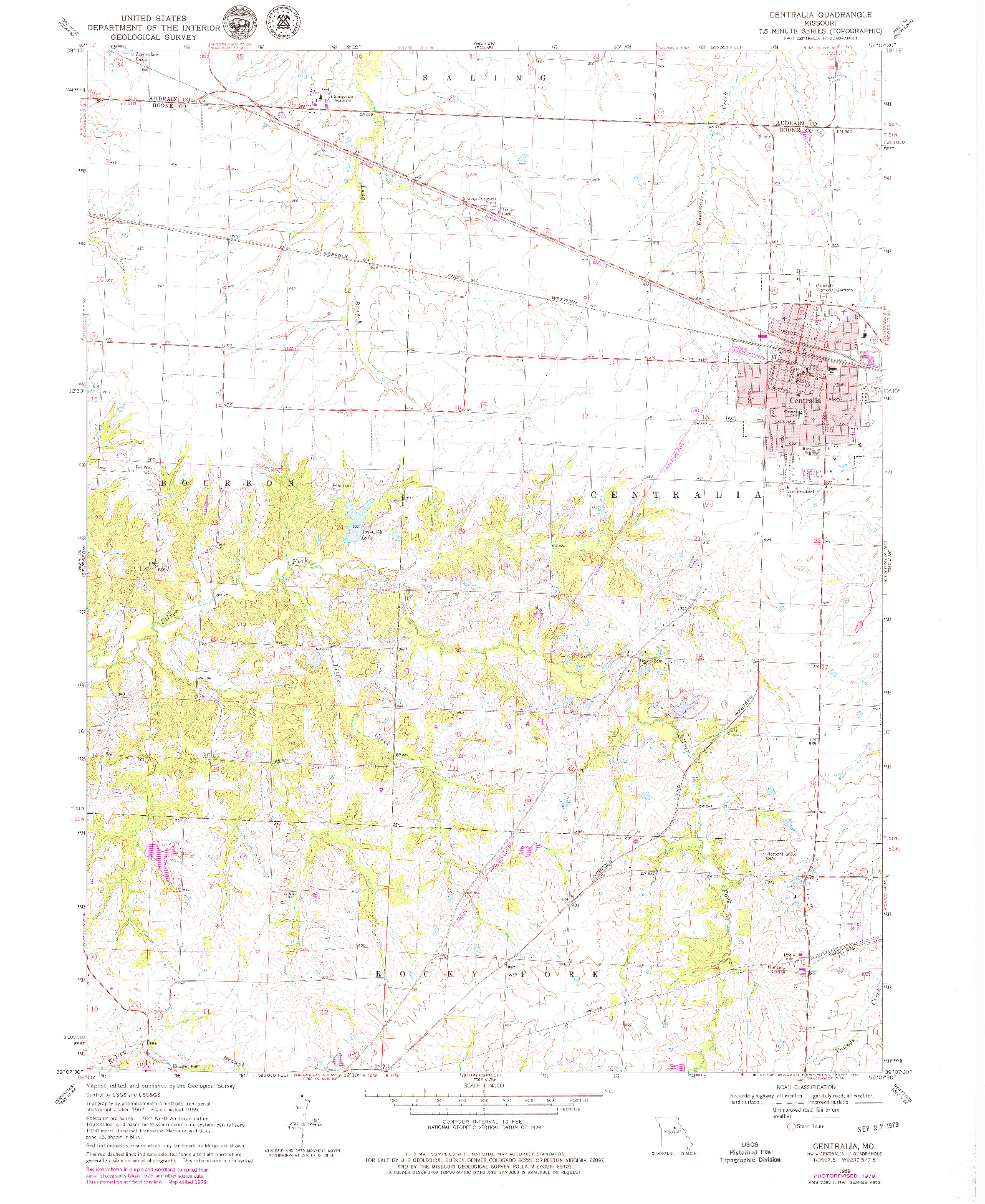 USGS 1:24000-SCALE QUADRANGLE FOR CENTRALIA, MO 1969