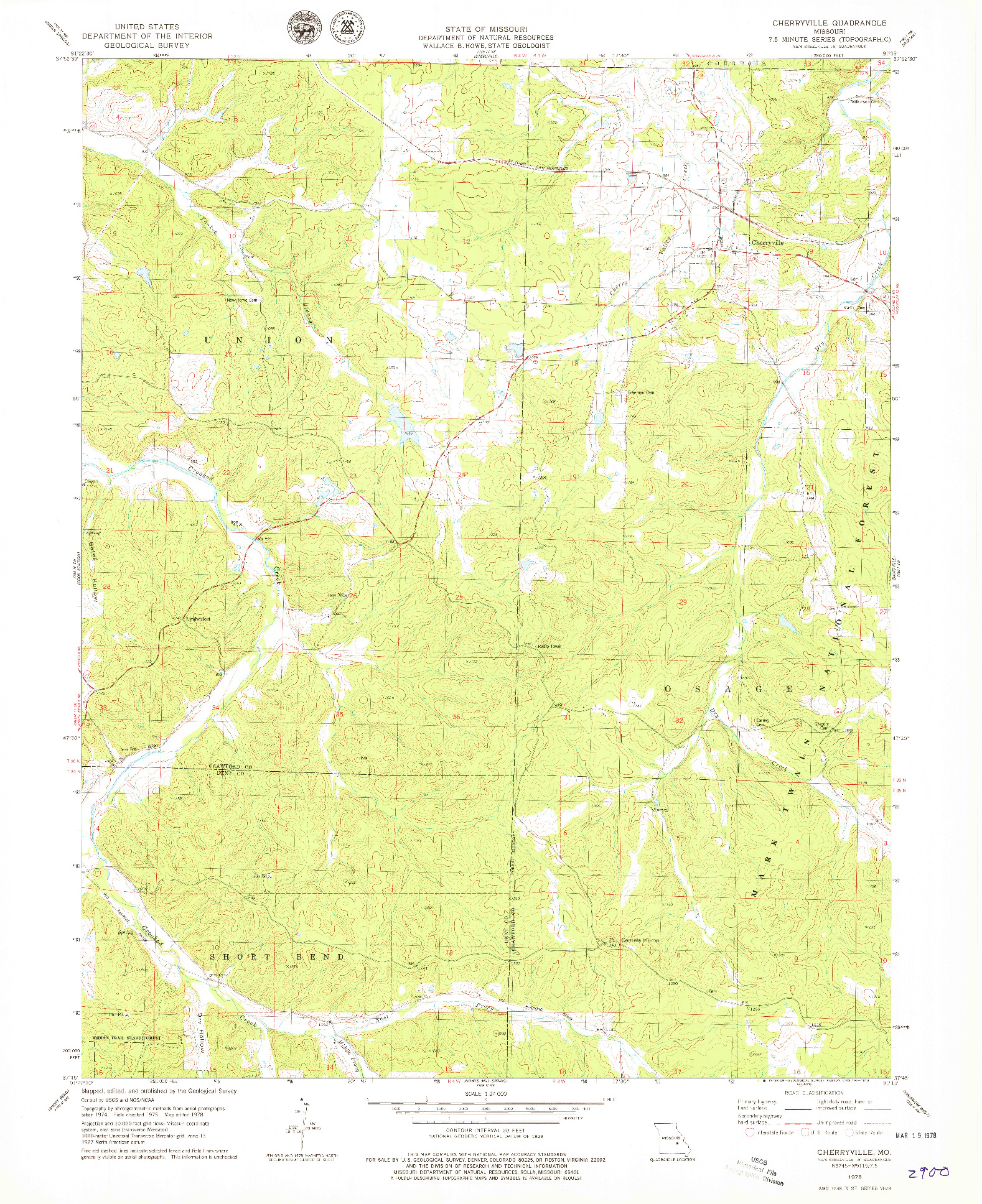 USGS 1:24000-SCALE QUADRANGLE FOR CHERRYVILLE, MO 1978