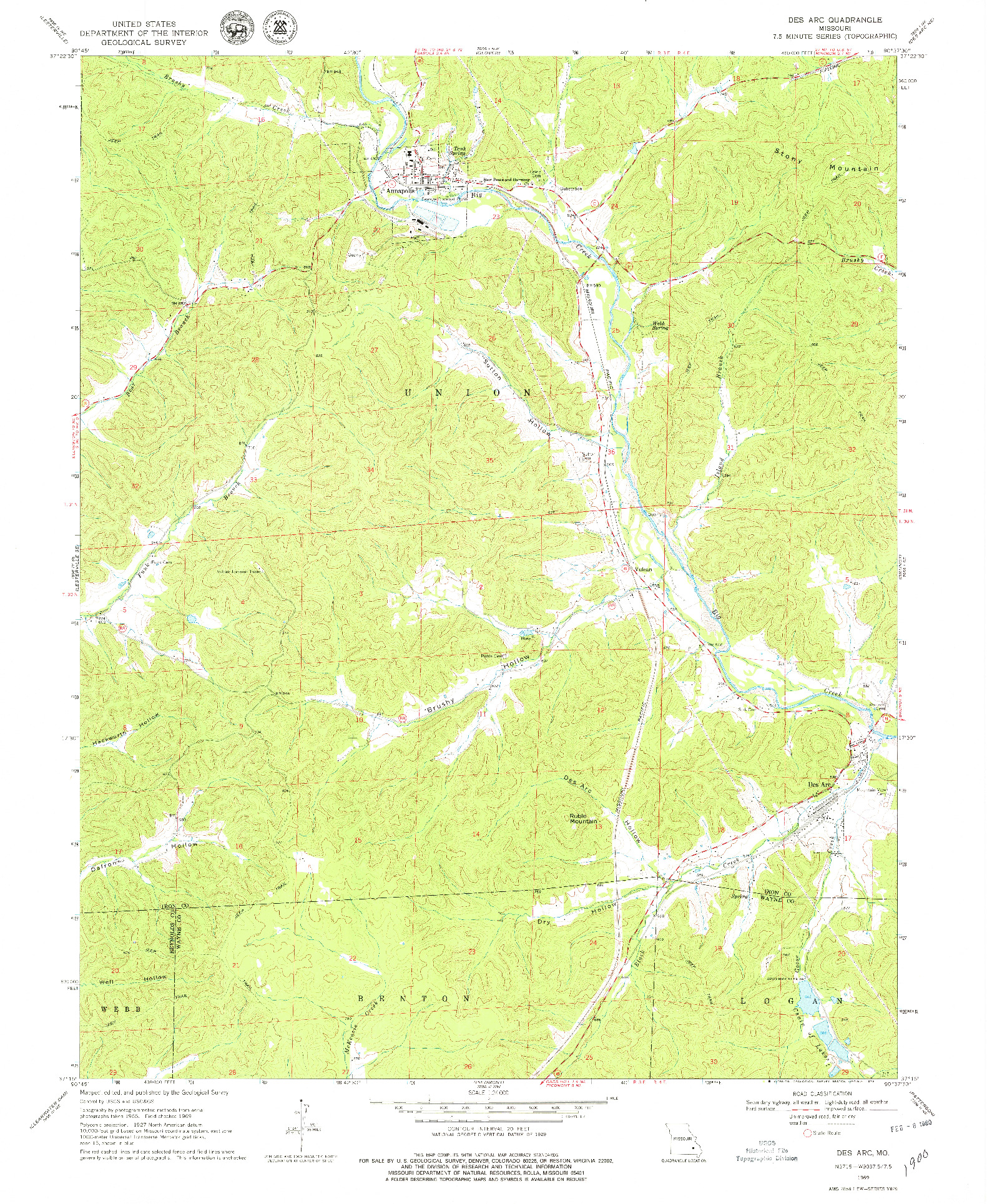 USGS 1:24000-SCALE QUADRANGLE FOR DES ARC, MO 1969