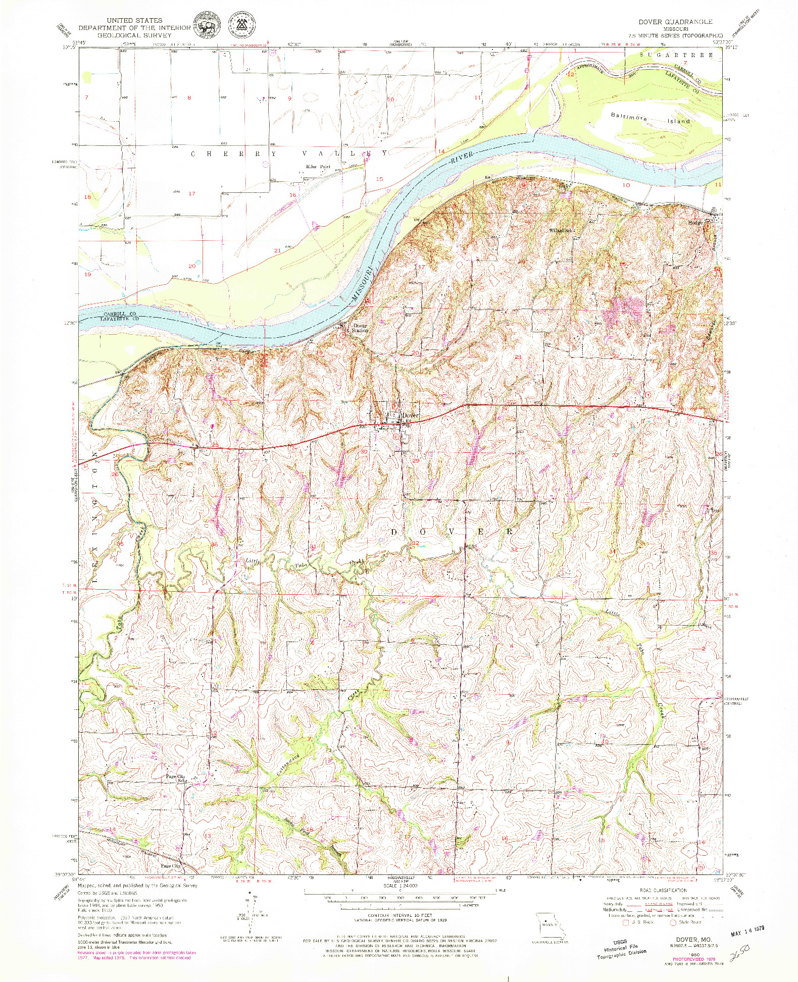 USGS 1:24000-SCALE QUADRANGLE FOR DOVER, MO 1950