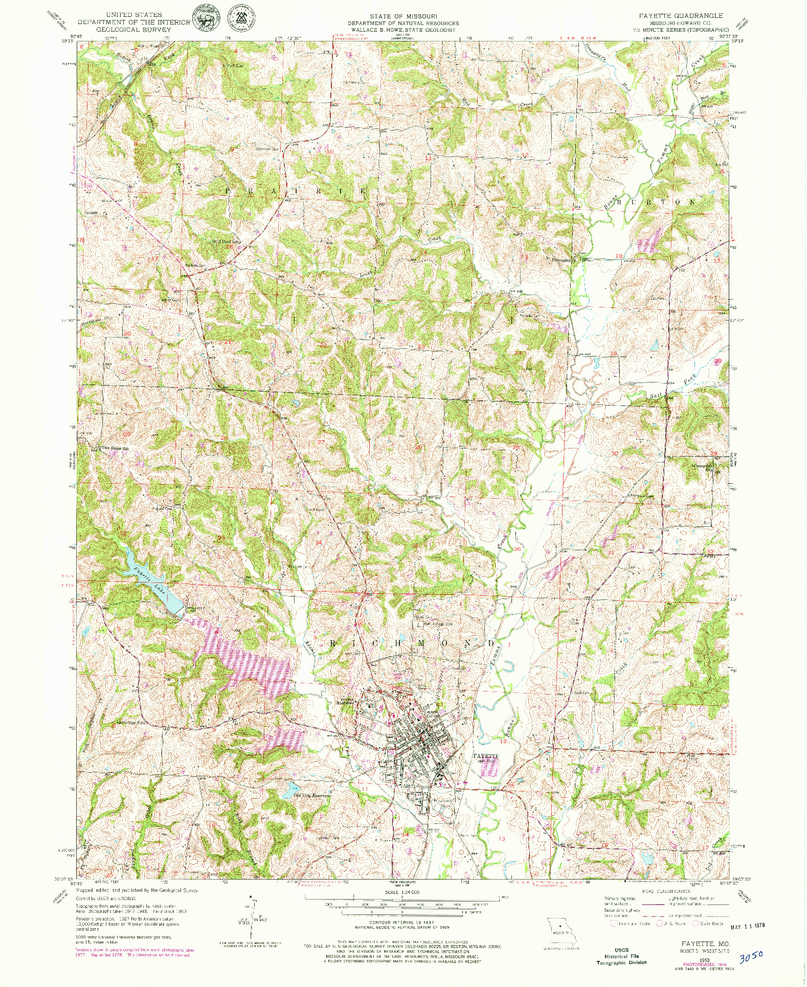 USGS 1:24000-SCALE QUADRANGLE FOR FAYETTE, MO 1953