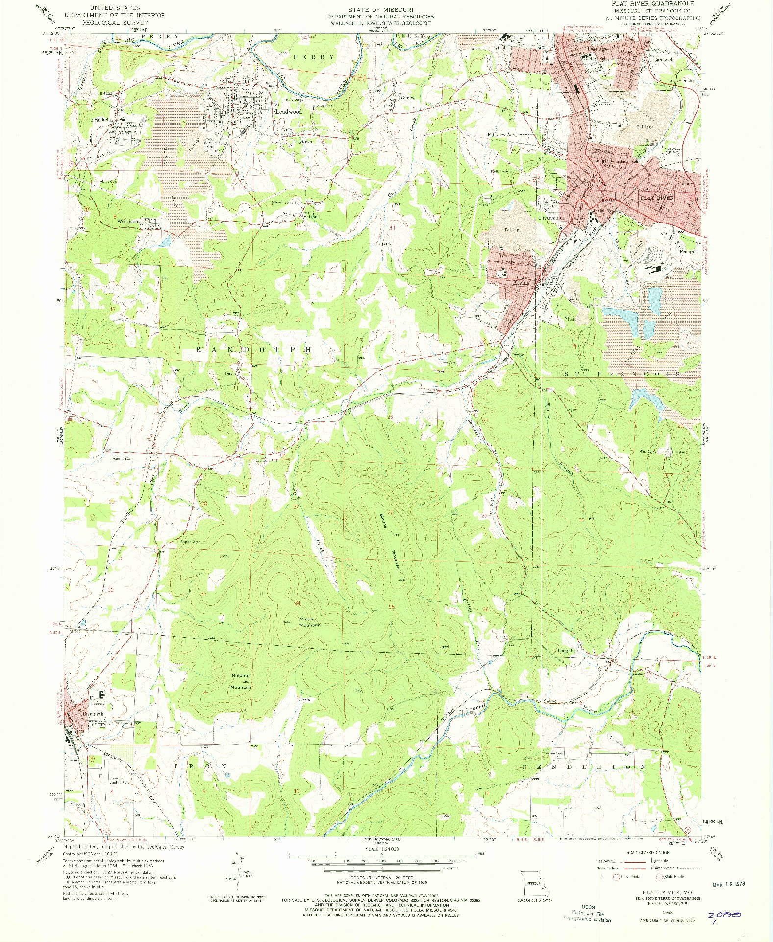 USGS 1:24000-SCALE QUADRANGLE FOR FLAT RIVER, MO 1958