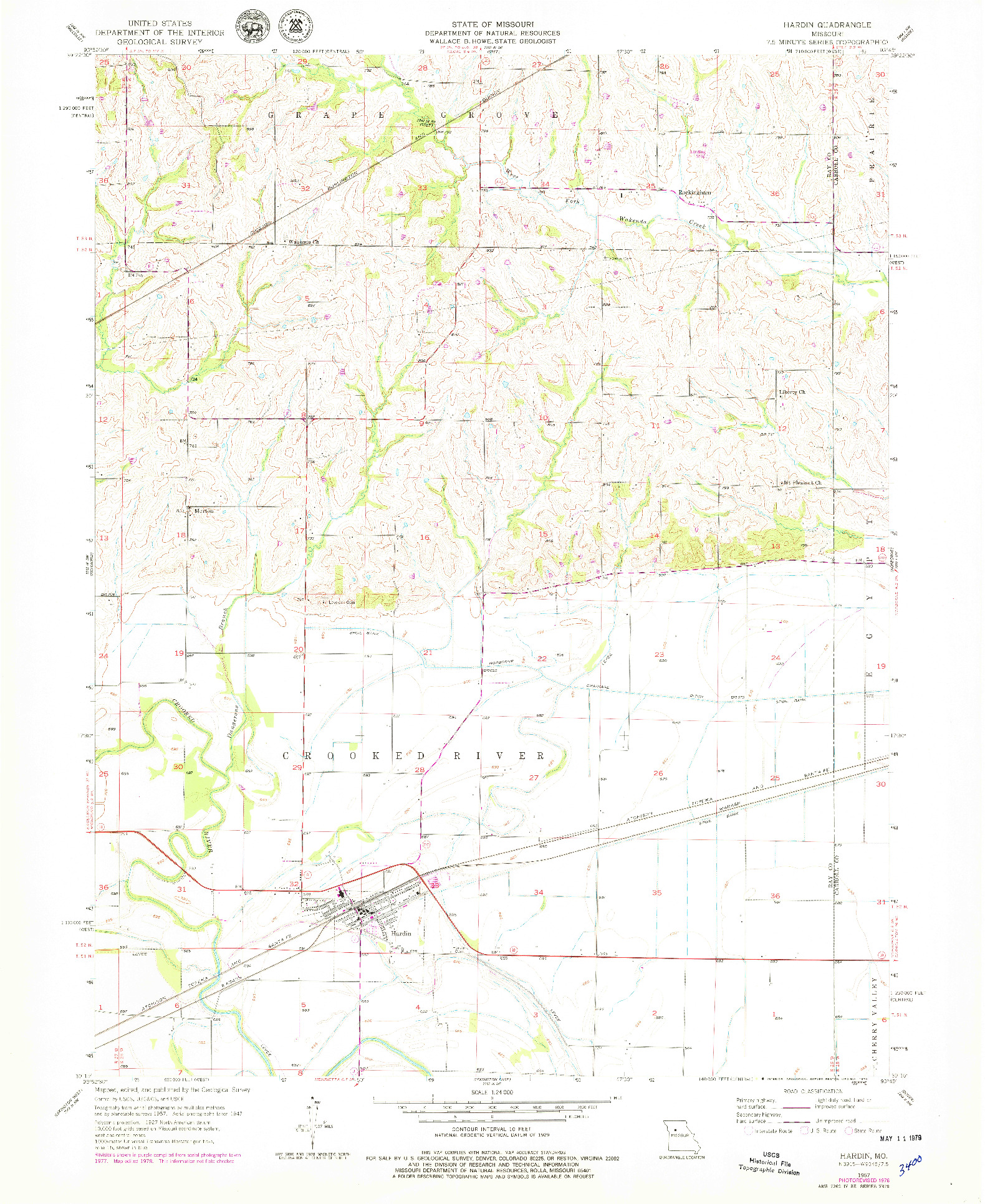 USGS 1:24000-SCALE QUADRANGLE FOR HARDIN, MO 1957