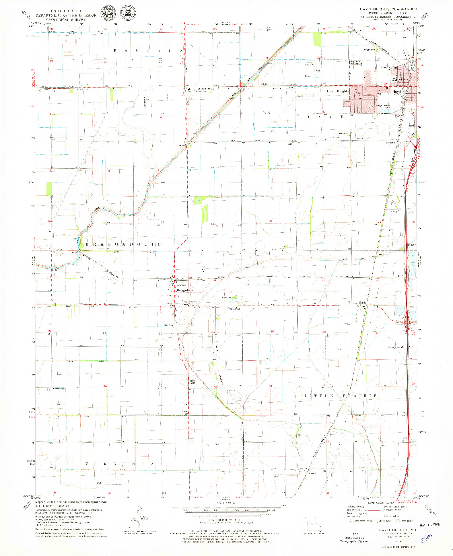 USGS 1:24000-SCALE QUADRANGLE FOR HAYTI HEIGHTS, MO 1978