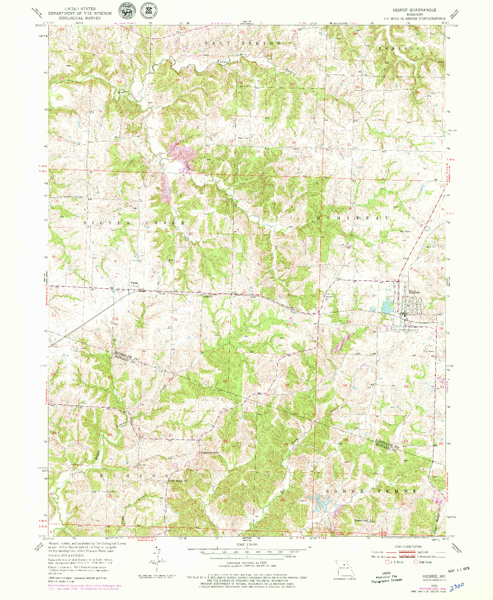 USGS 1:24000-SCALE QUADRANGLE FOR HIGBEE, MO 1953