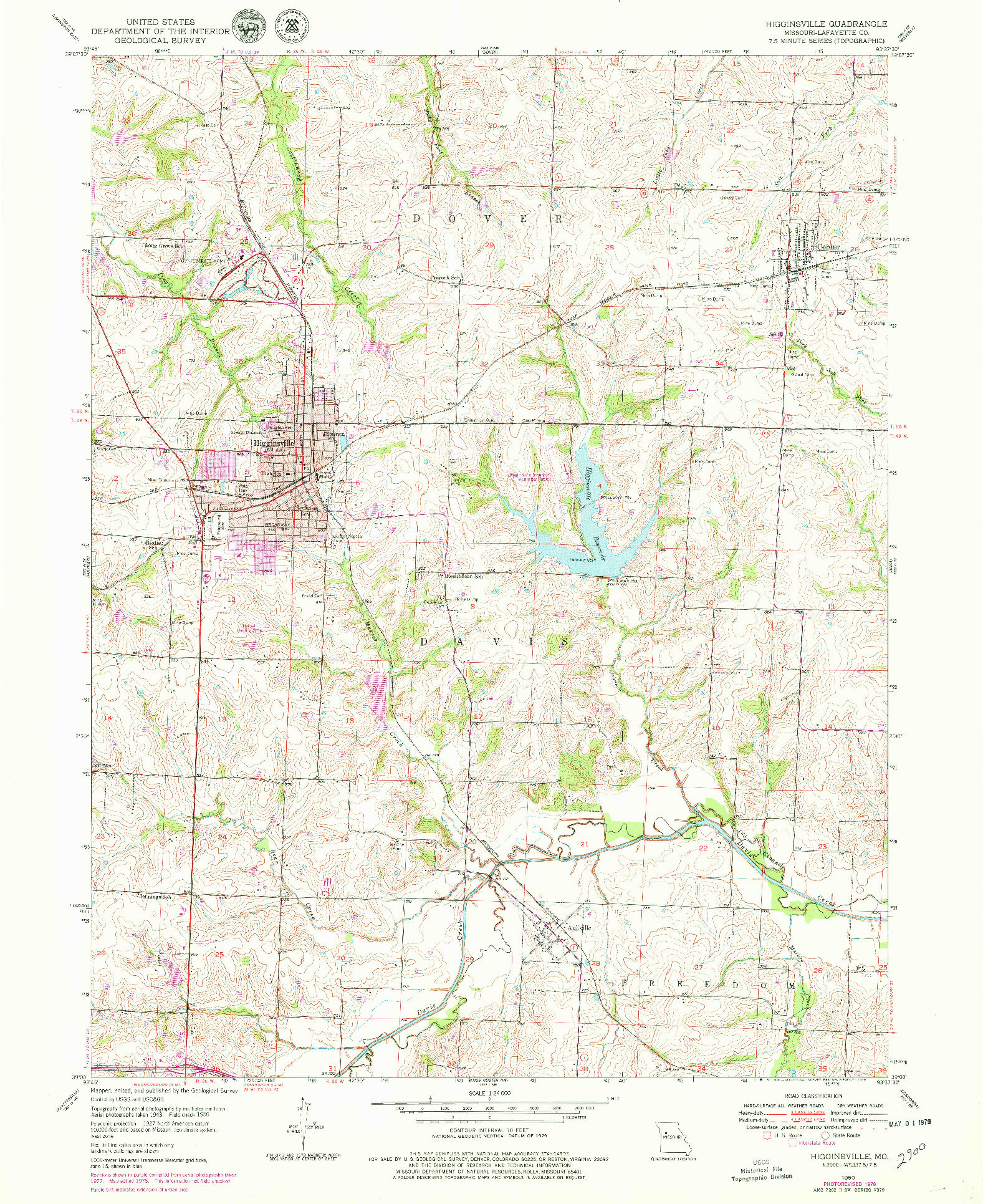 USGS 1:24000-SCALE QUADRANGLE FOR HIGGINSVILLE, MO 1959