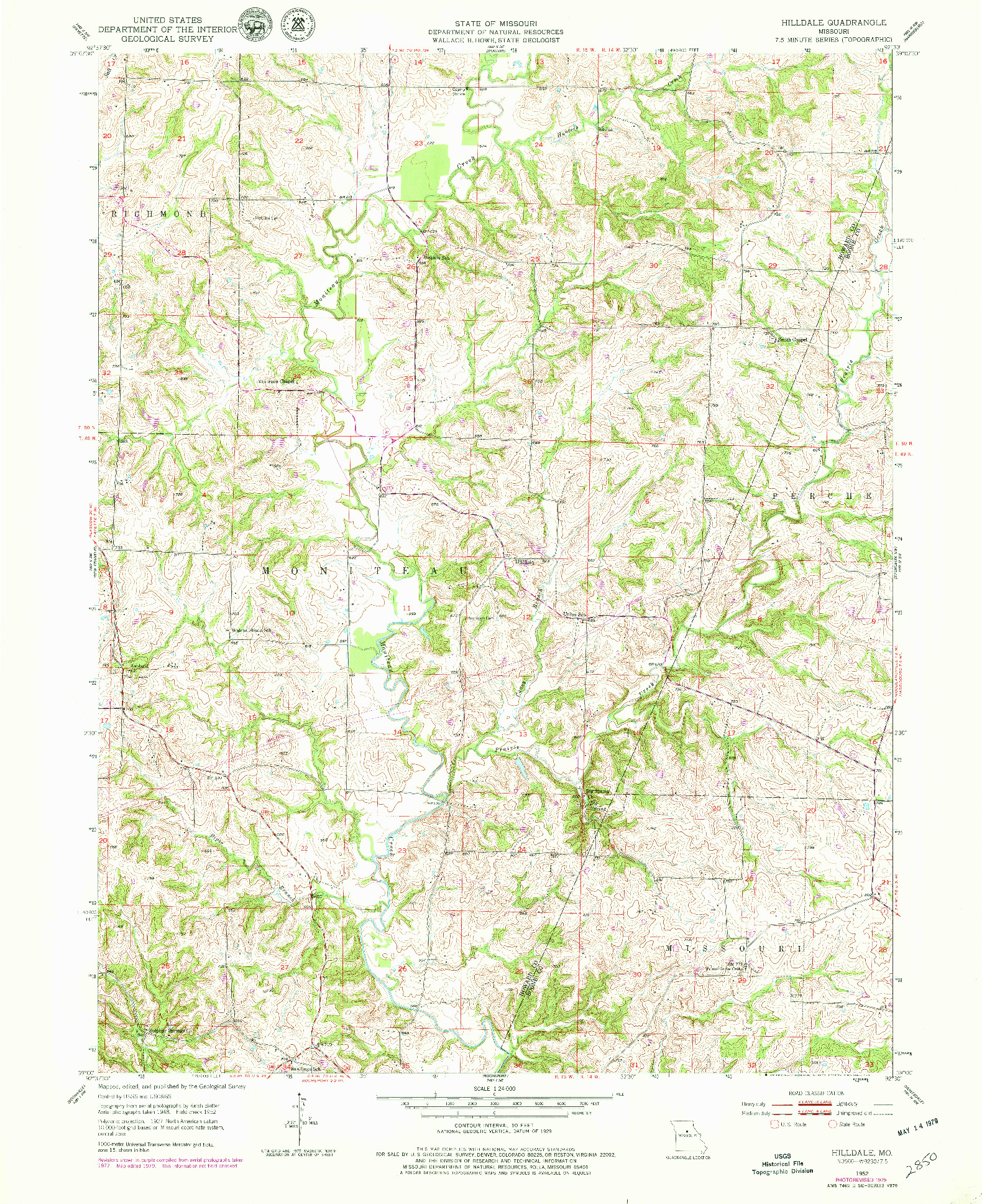 USGS 1:24000-SCALE QUADRANGLE FOR HILLDALE, MO 1952