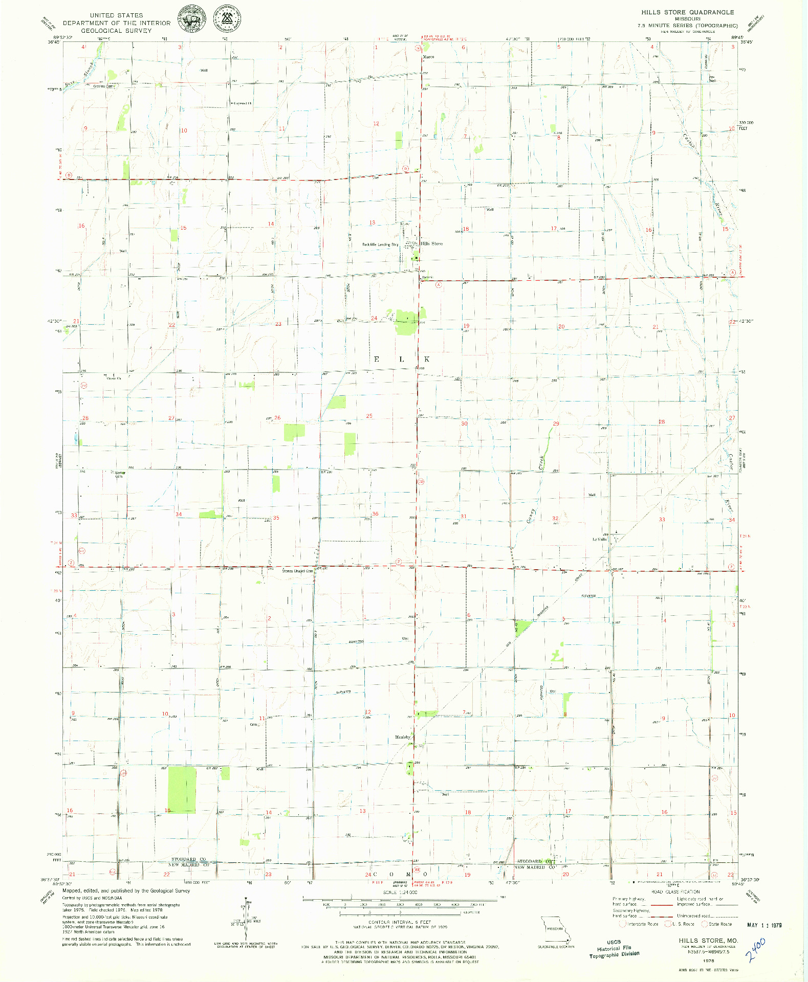 USGS 1:24000-SCALE QUADRANGLE FOR HILLS STORE, MO 1978