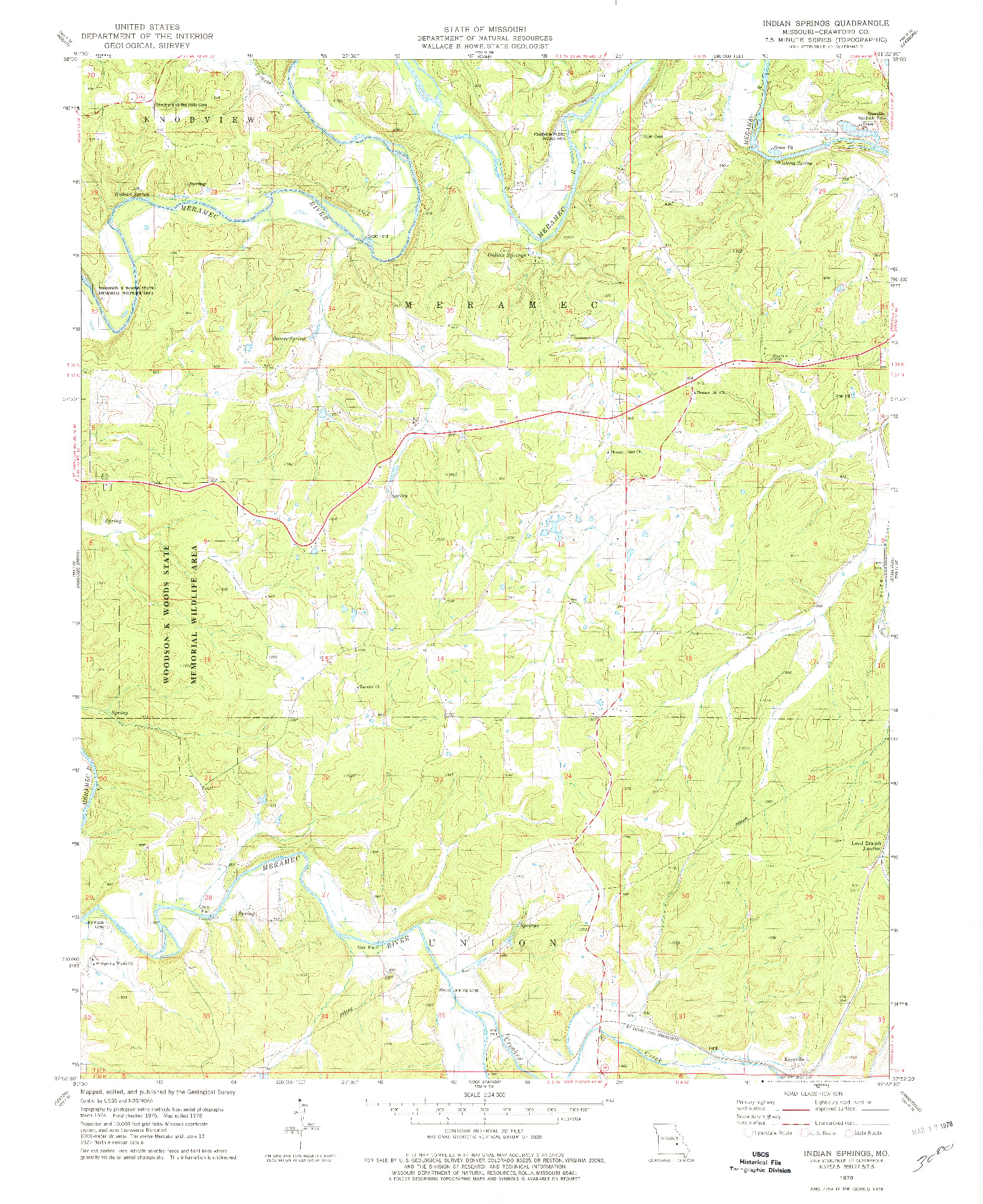 USGS 1:24000-SCALE QUADRANGLE FOR INDIAN SPRINGS, MO 1978