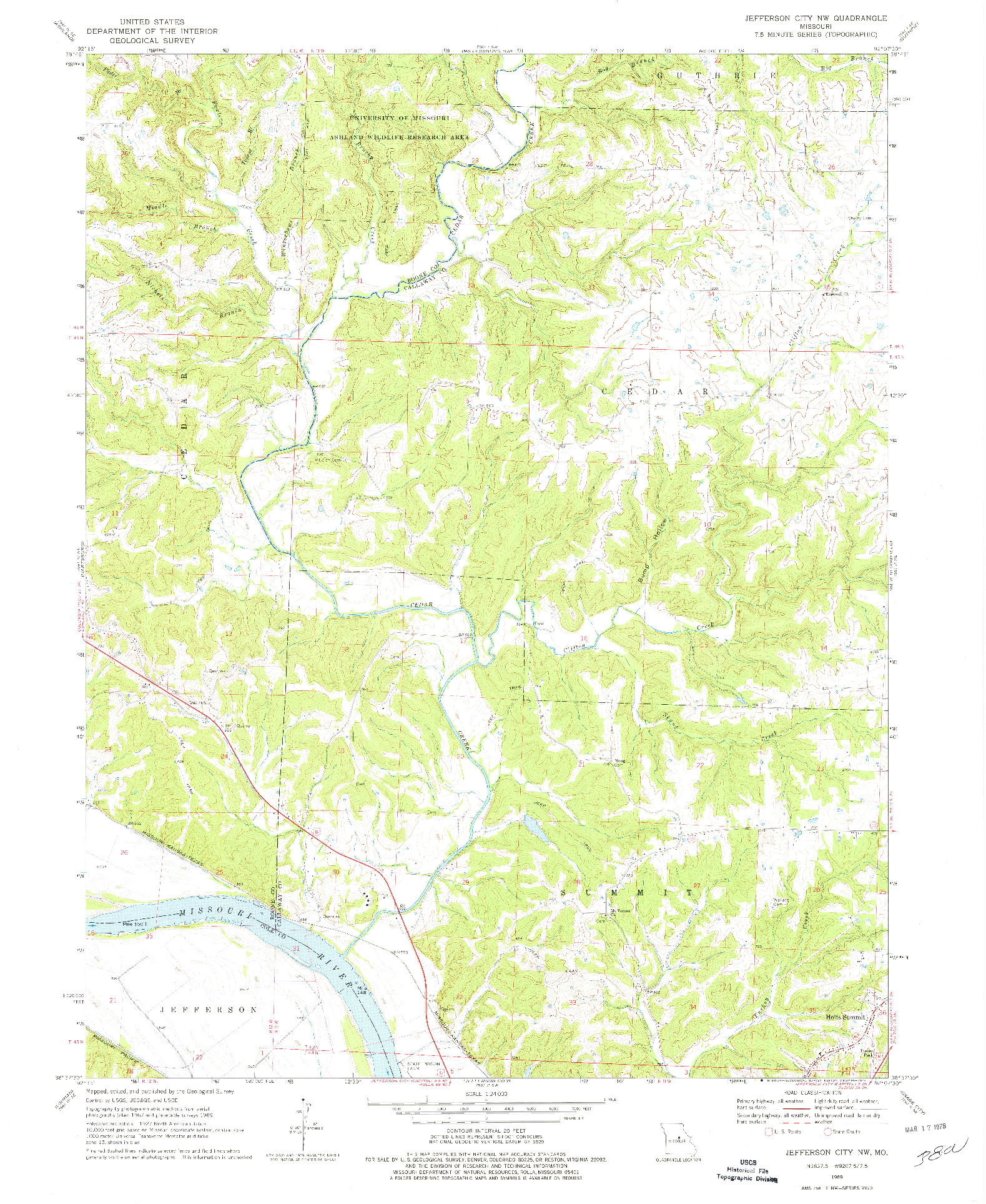 USGS 1:24000-SCALE QUADRANGLE FOR JEFFERSON CITY NW, MO 1969