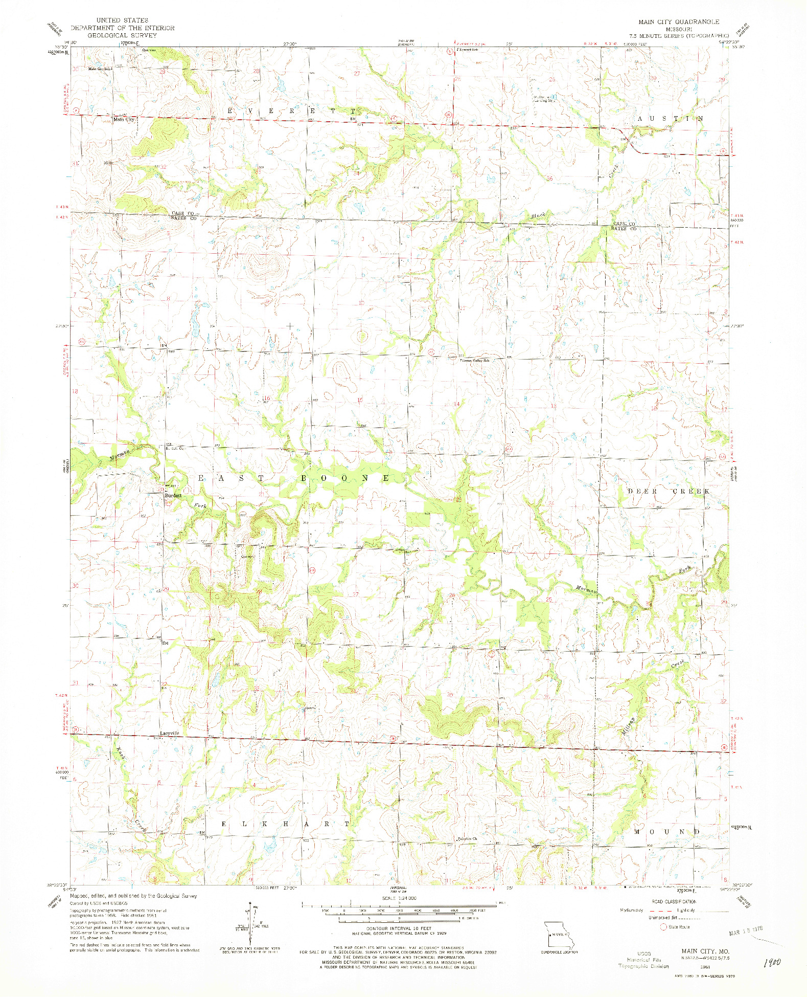 USGS 1:24000-SCALE QUADRANGLE FOR MAIN CITY, MO 1961