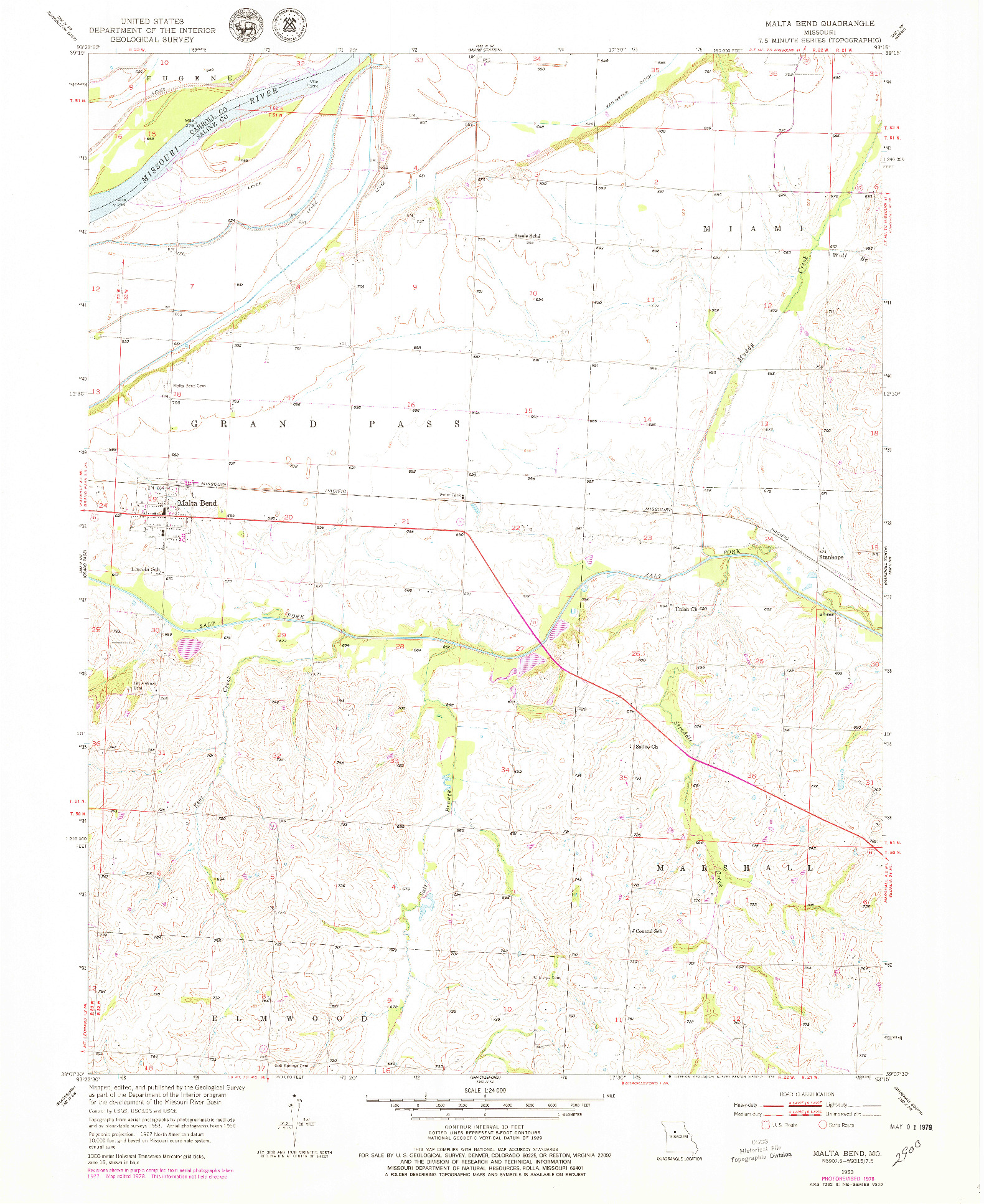 USGS 1:24000-SCALE QUADRANGLE FOR MALTA BEND, MO 1953