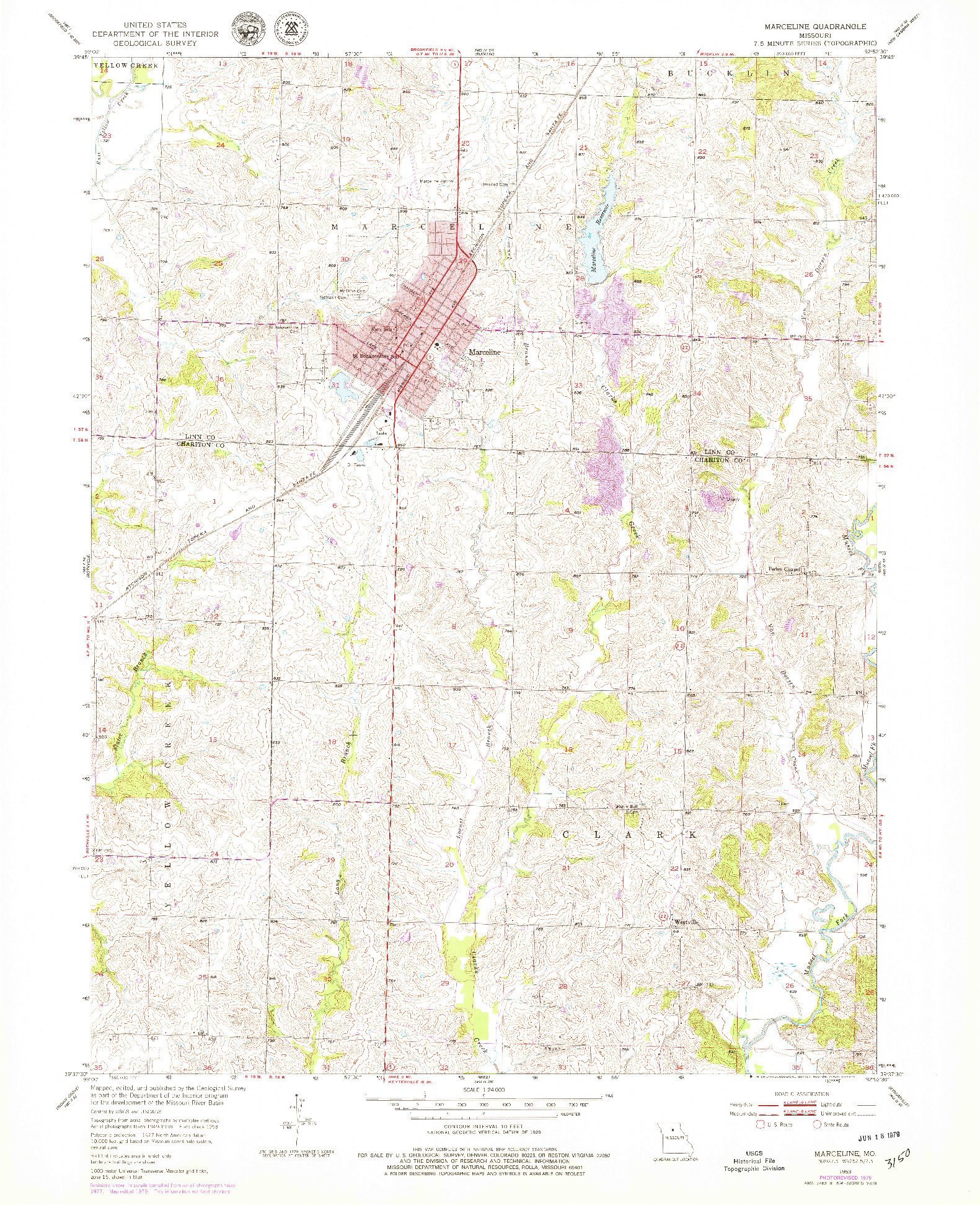 USGS 1:24000-SCALE QUADRANGLE FOR MARCELINE, MO 1953