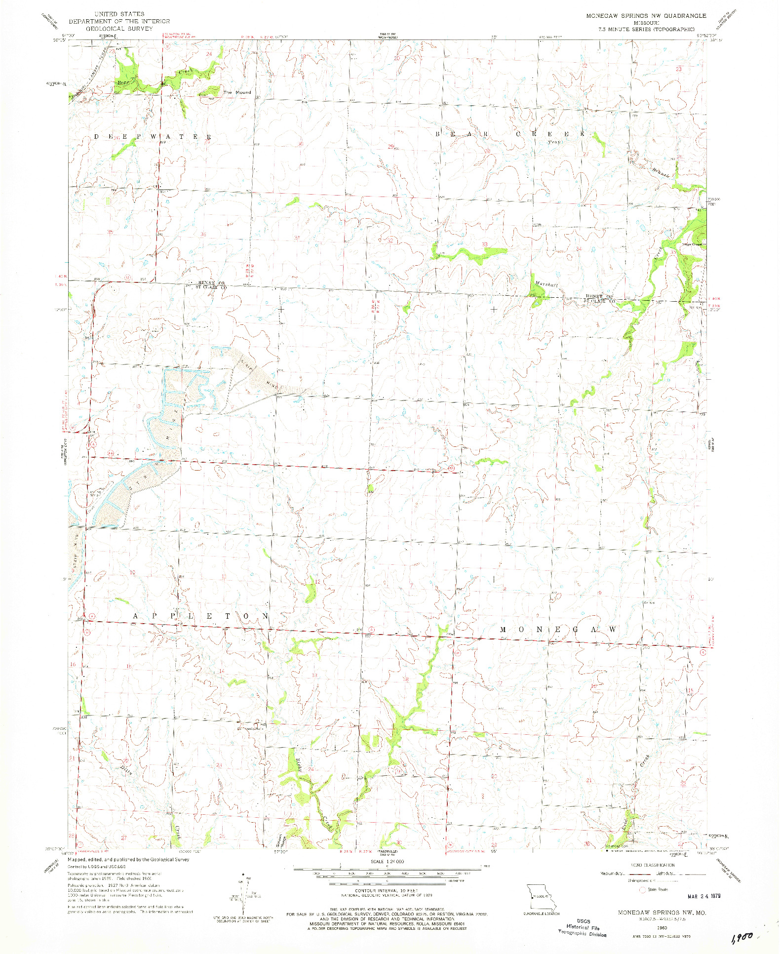 USGS 1:24000-SCALE QUADRANGLE FOR MONEGAW SPRINGS NW, MO 1960