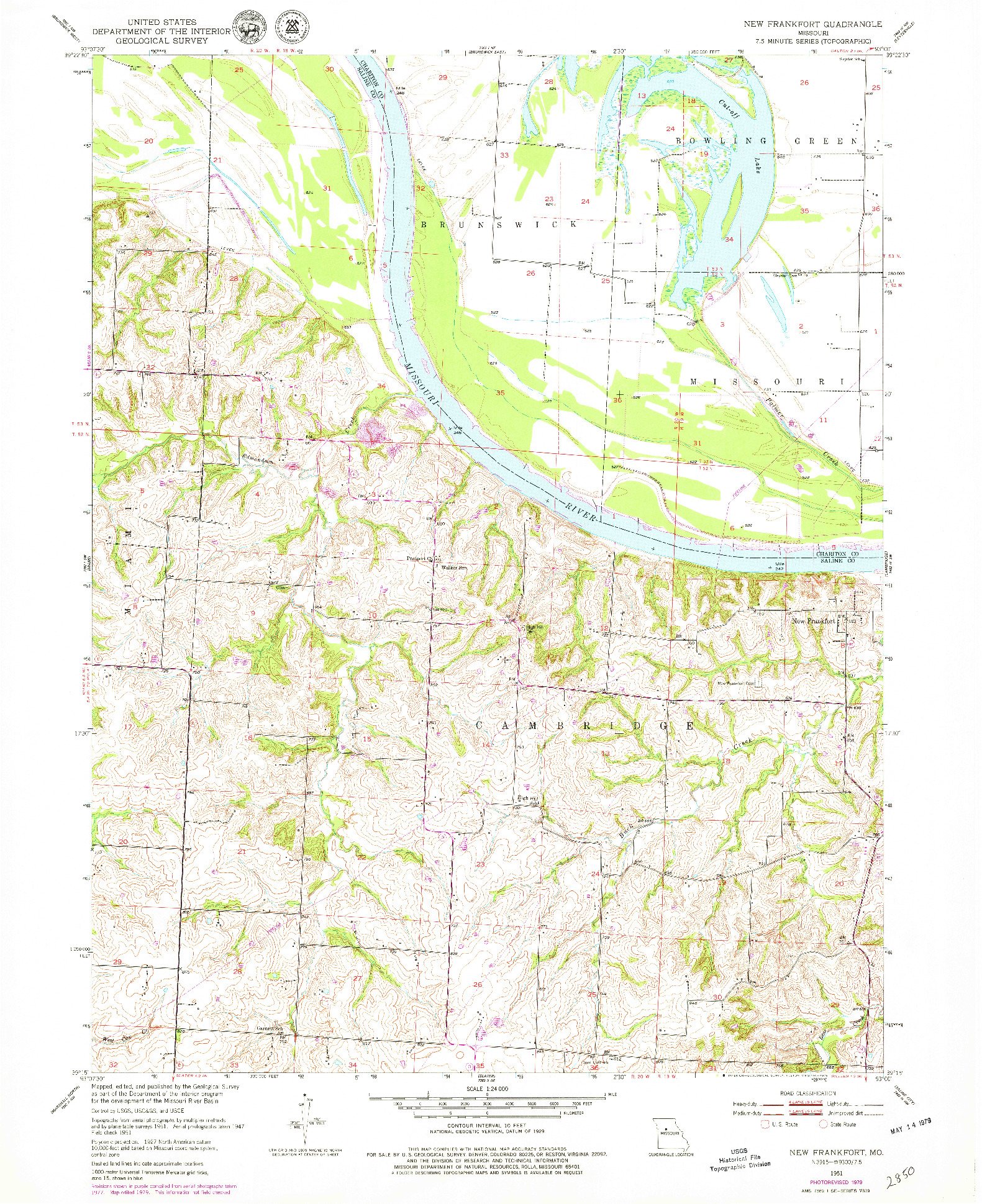 USGS 1:24000-SCALE QUADRANGLE FOR NEW FRANKFORT, MO 1951