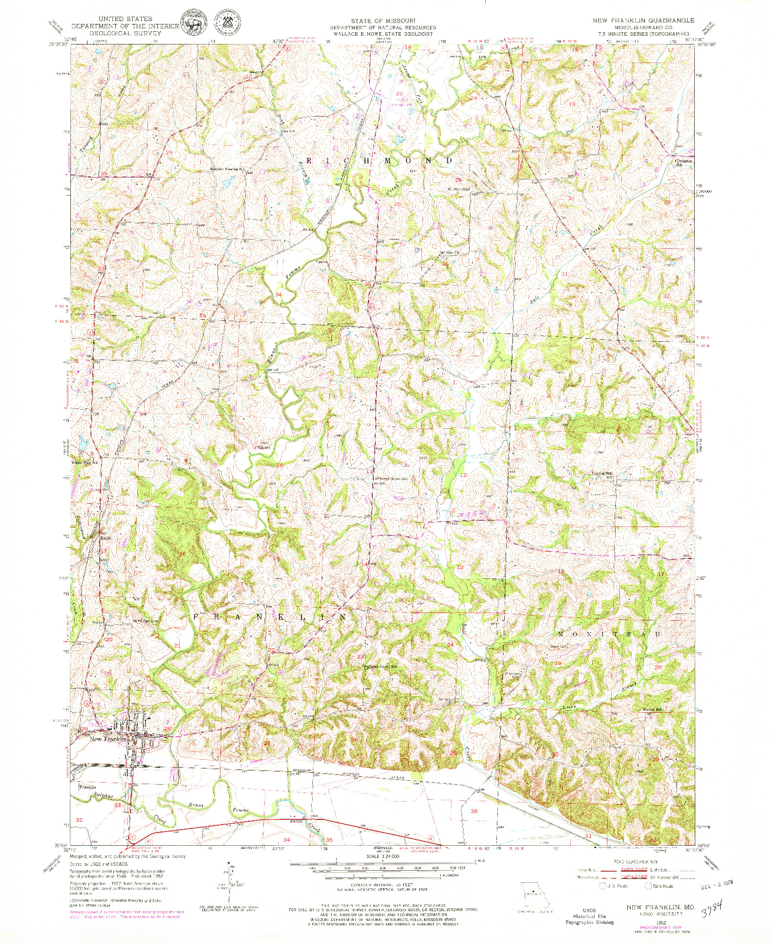 USGS 1:24000-SCALE QUADRANGLE FOR NEW FRANKLIN, MO 1952