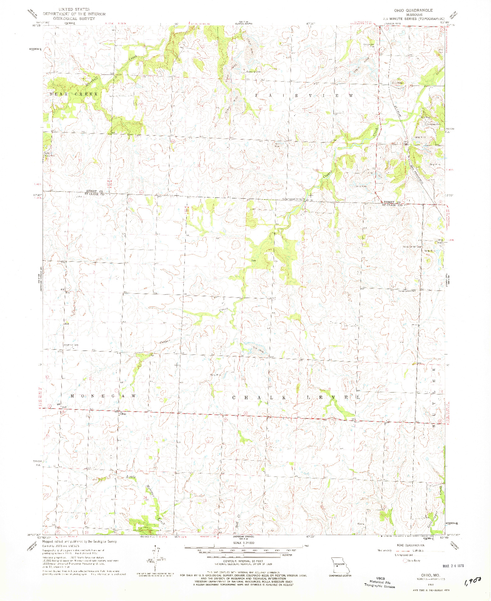 USGS 1:24000-SCALE QUADRANGLE FOR OHIO, MO 1961