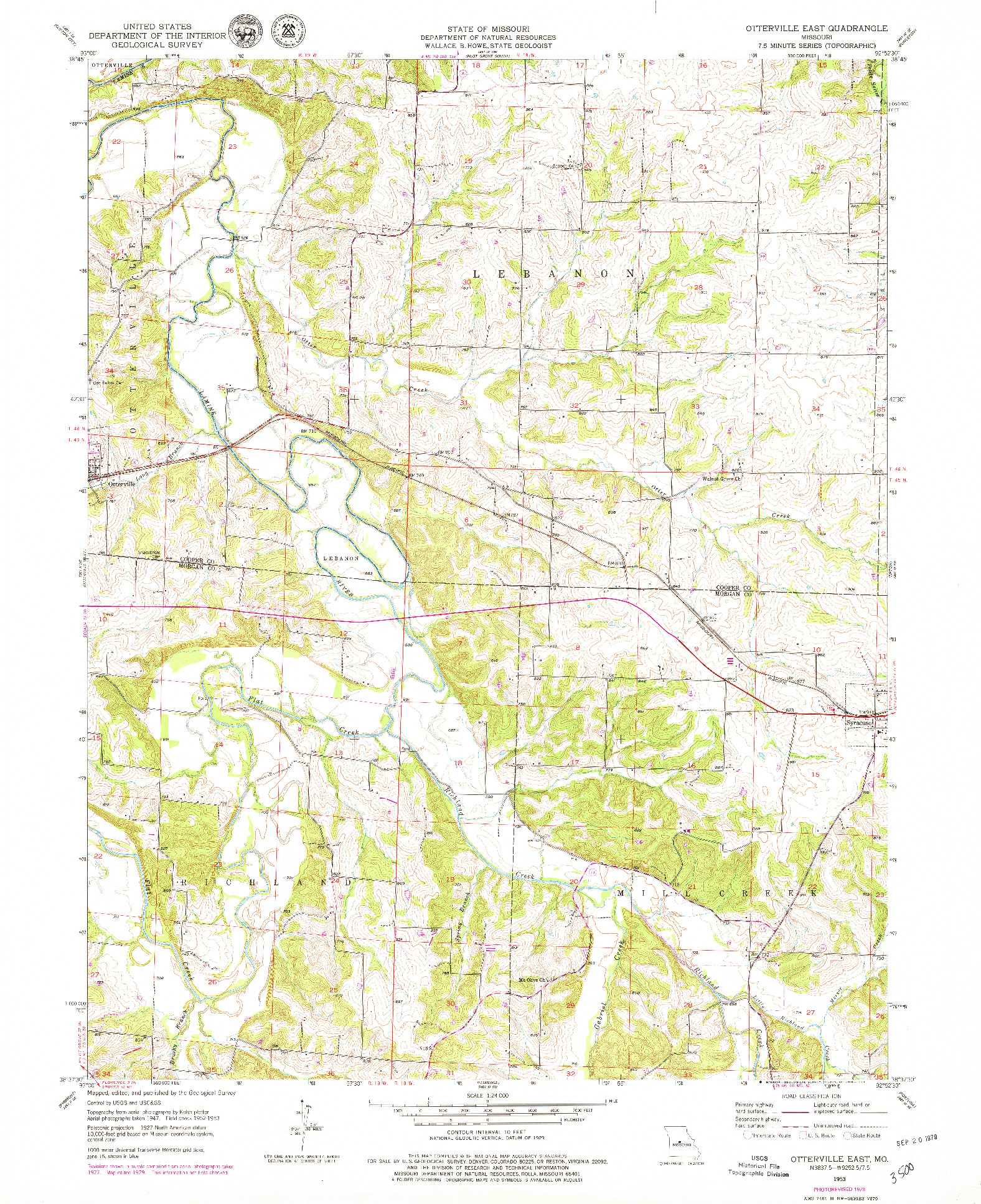 USGS 1:24000-SCALE QUADRANGLE FOR OTTERVILLE EAST, MO 1953