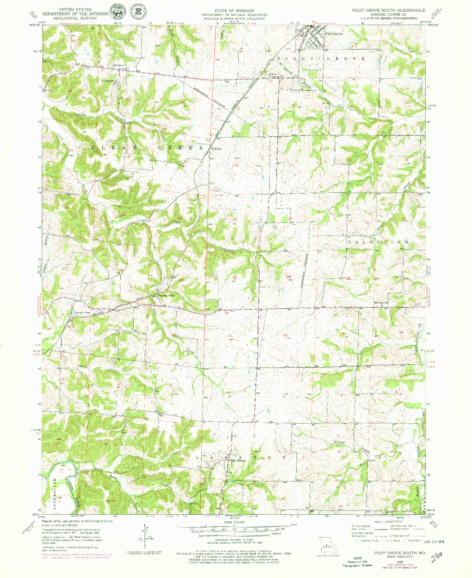 USGS 1:24000-SCALE QUADRANGLE FOR PILOT GROVE SOUTH, MO 1953