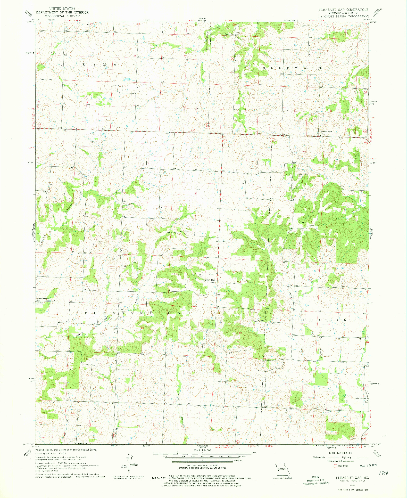 USGS 1:24000-SCALE QUADRANGLE FOR PLEASANT GAP, MO 1961